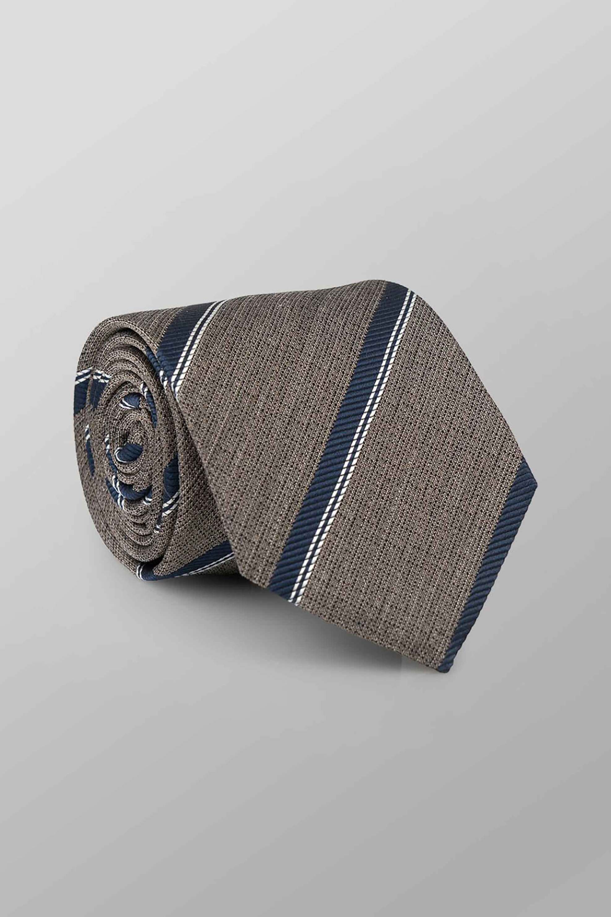 Oxford Company ανδρική μεταξωτή γραβάτα με ριγέ σχέδιο Regular Fit - TIE62-204.02 Καφέ Ανοιχτό