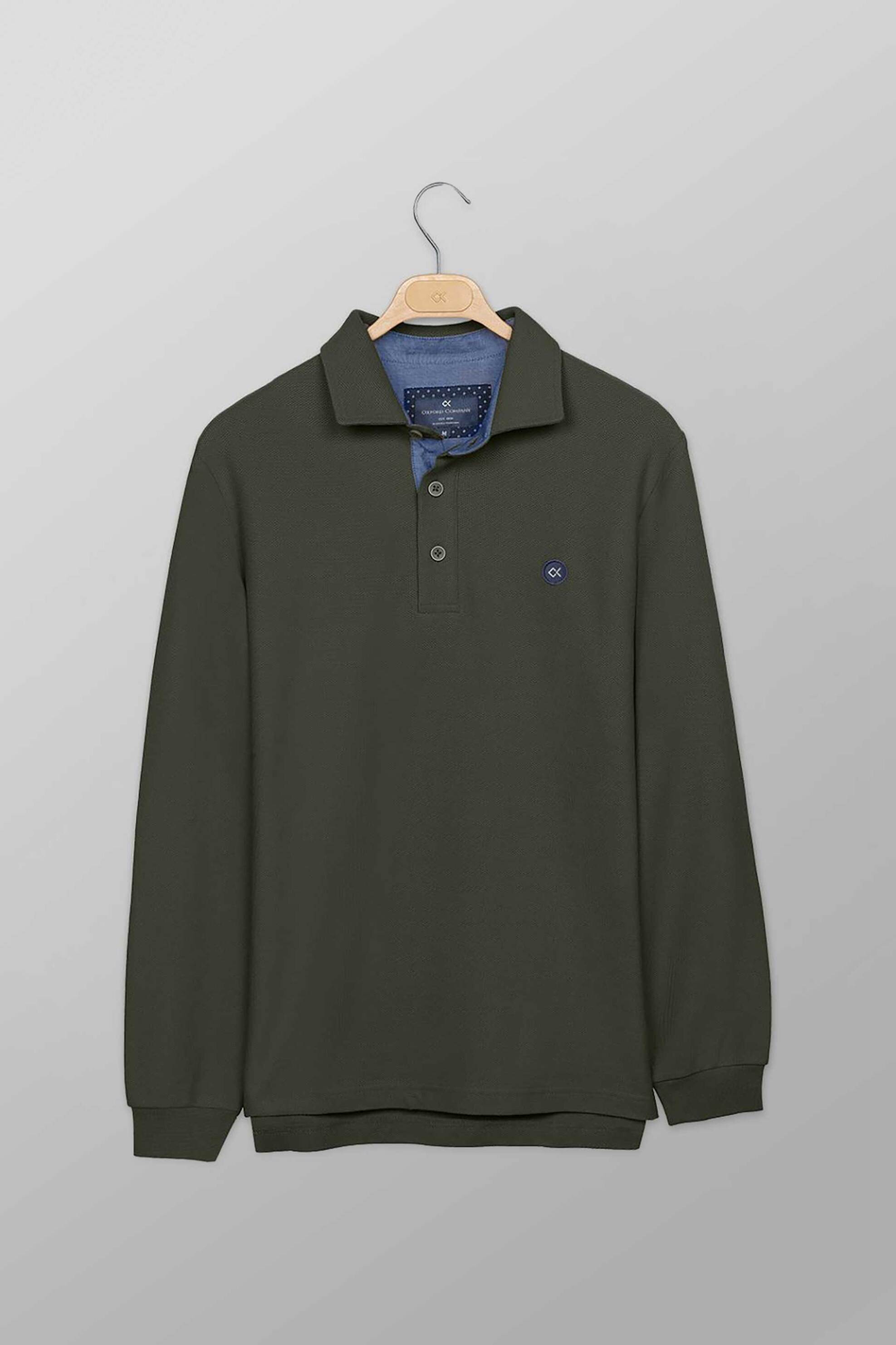 Oxford Company ανδρική μπλούζα πόλο πικέ μονόχρωμη με contrast λογότυπο Regular Fit - P617-PY50.07 Λαδί