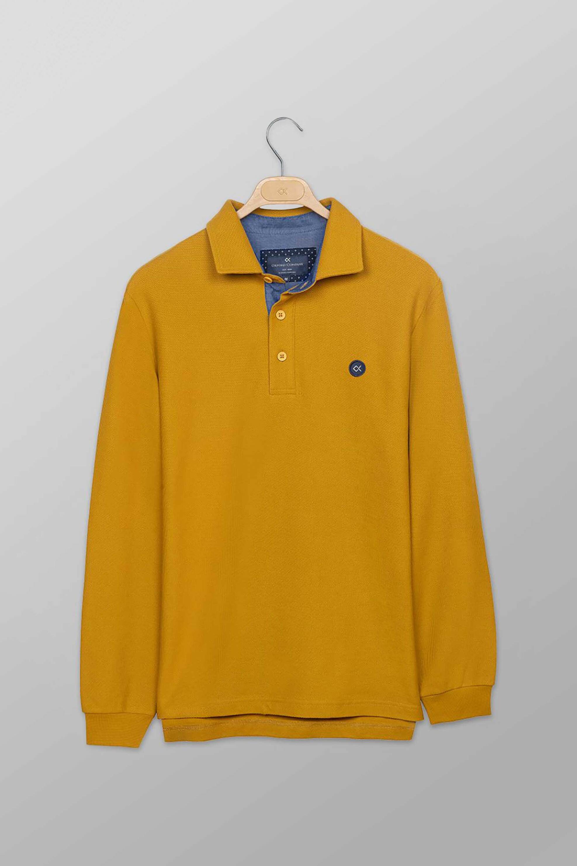 Oxford Company ανδρική μπλούζα πόλο πικέ μονόχρωμη με contrast λογότυπο Regular Fit - P617-PY50.45 Κίτρινο