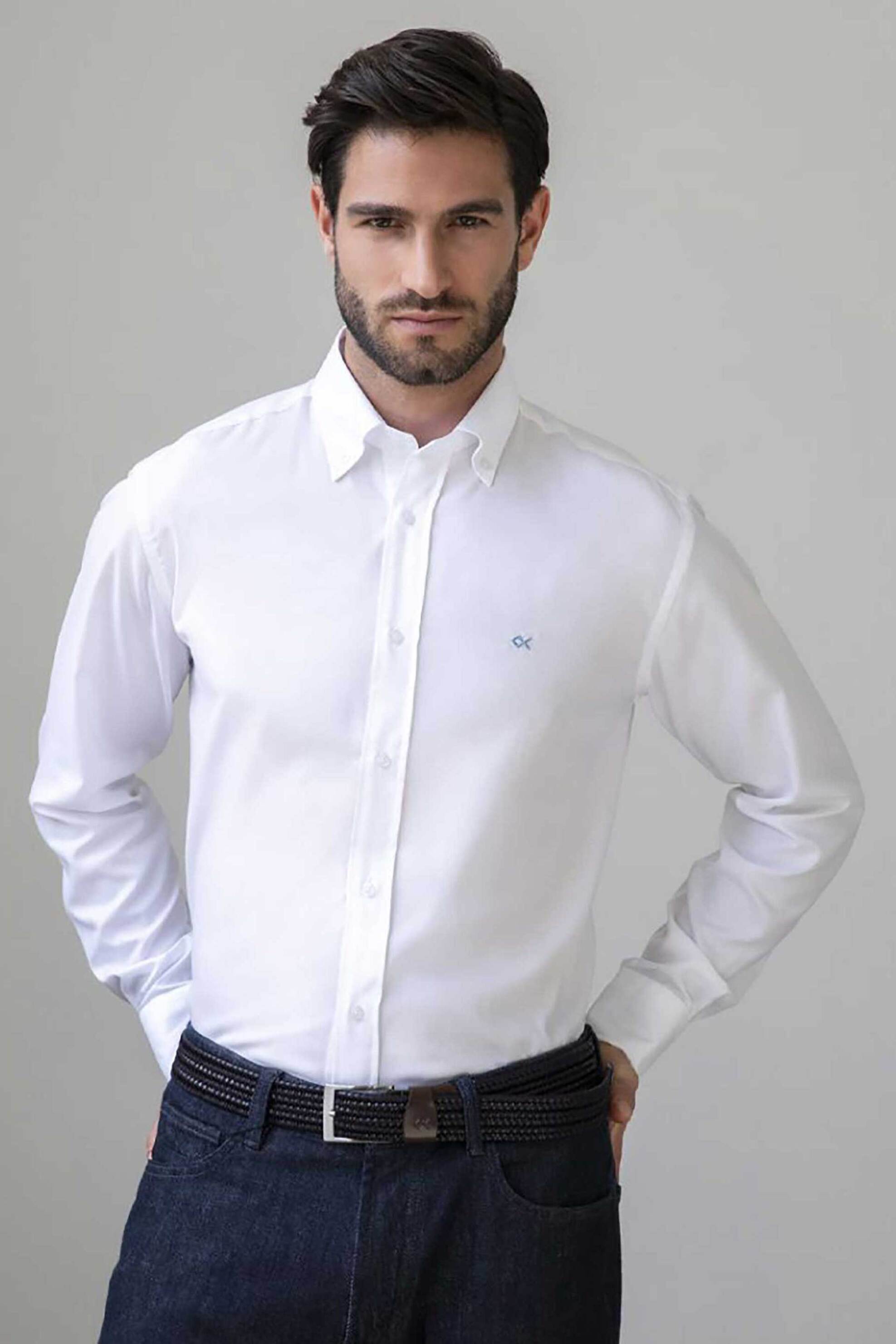 Ανδρικά πουκάμισα casual oxford company σε λευκο