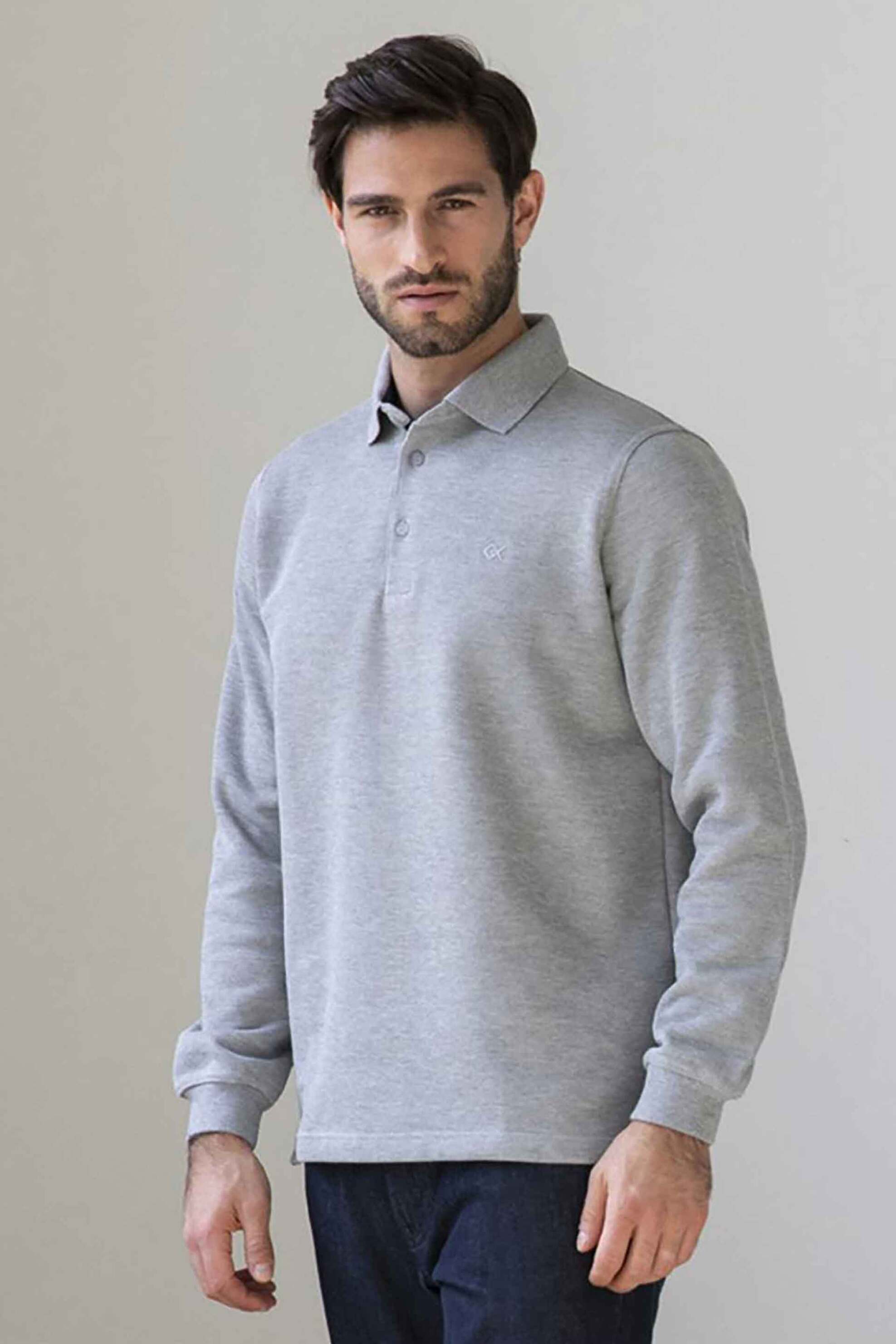 Oxford Company ανδρική μπλούζα πόλο μονόχρωμη με κεντημένο λογότυπο Regular Fit - P213-PY50.06 Γκρι