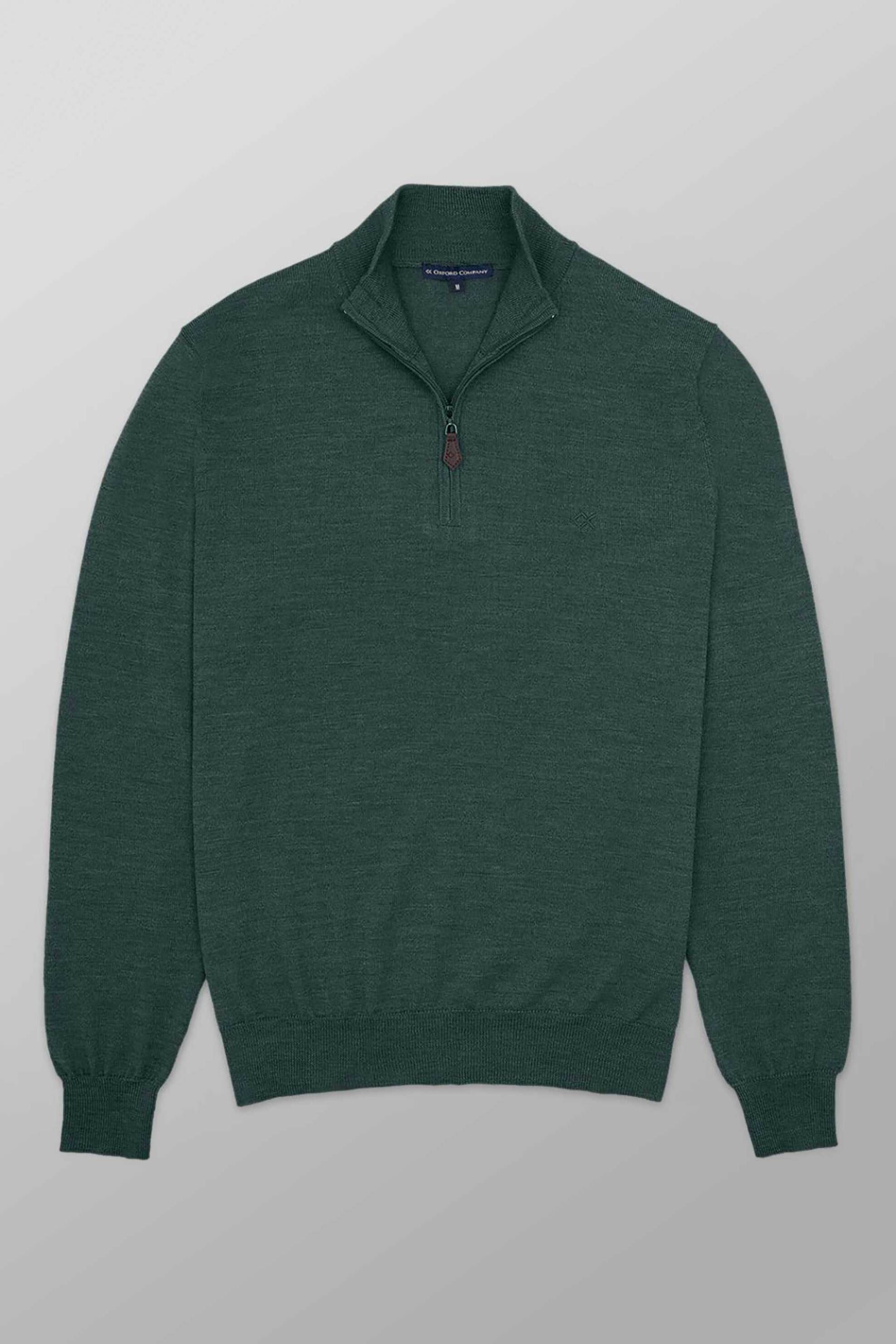 Oxford Company ανδρικό μάλλινο πουλόβερ με 1/2 φερμουάρ και λογότυπο Regular Fit - X507-HU60.11 Πράσινο Σκούρο
