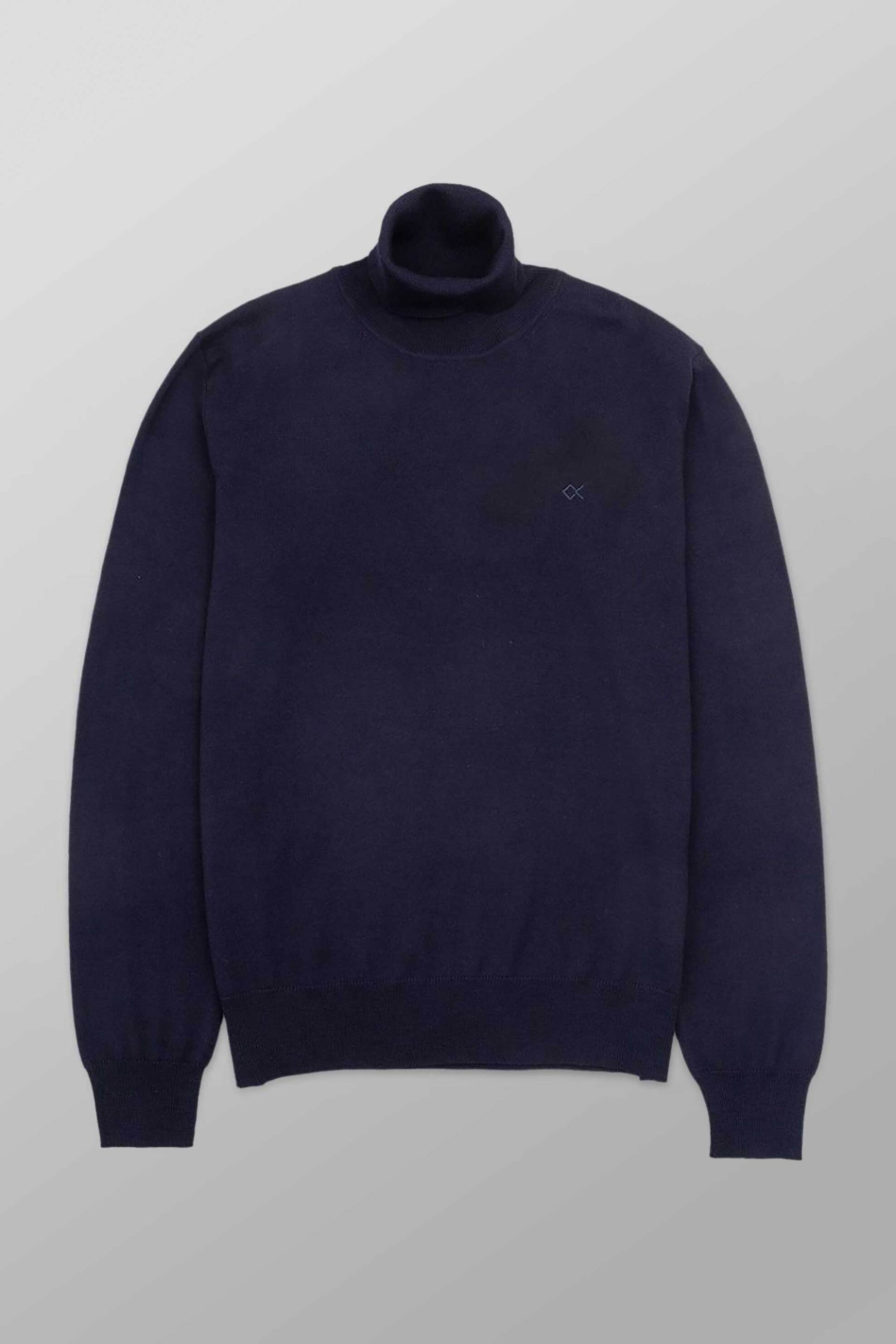 Oxford Company ανδρική μάλλινη μπλούζα ζιβάγκο μονόχρωμη με κεντημένο λογότυπο Regular Fit - X507-ZU60.01 Μπλε Σκούρο