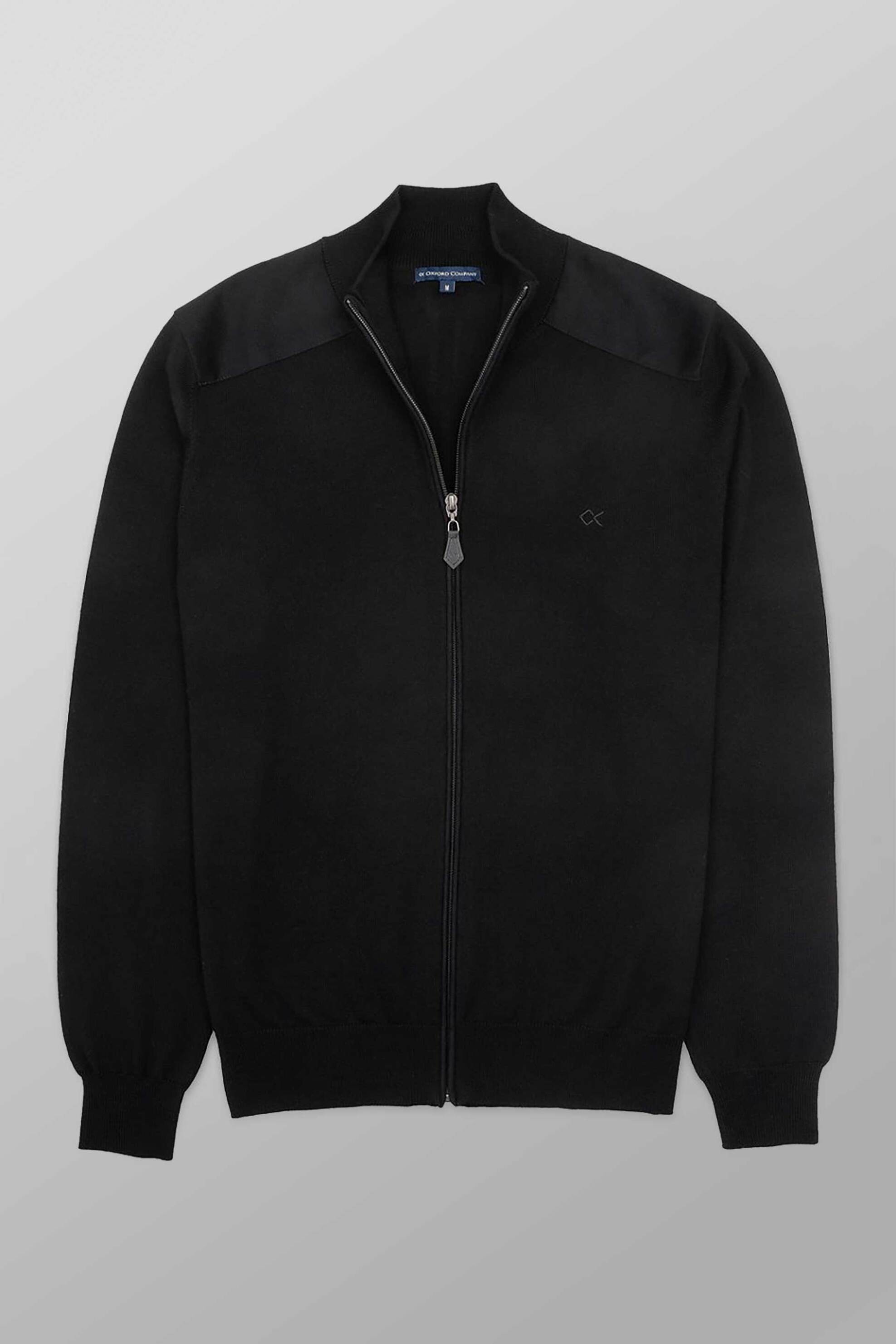 Oxford Company ανδρική μάλλινη ζακέτα με contrast ώμους και κεντημένο λογότυπο Regular Fit - X607-JW60.02 Μαύρο