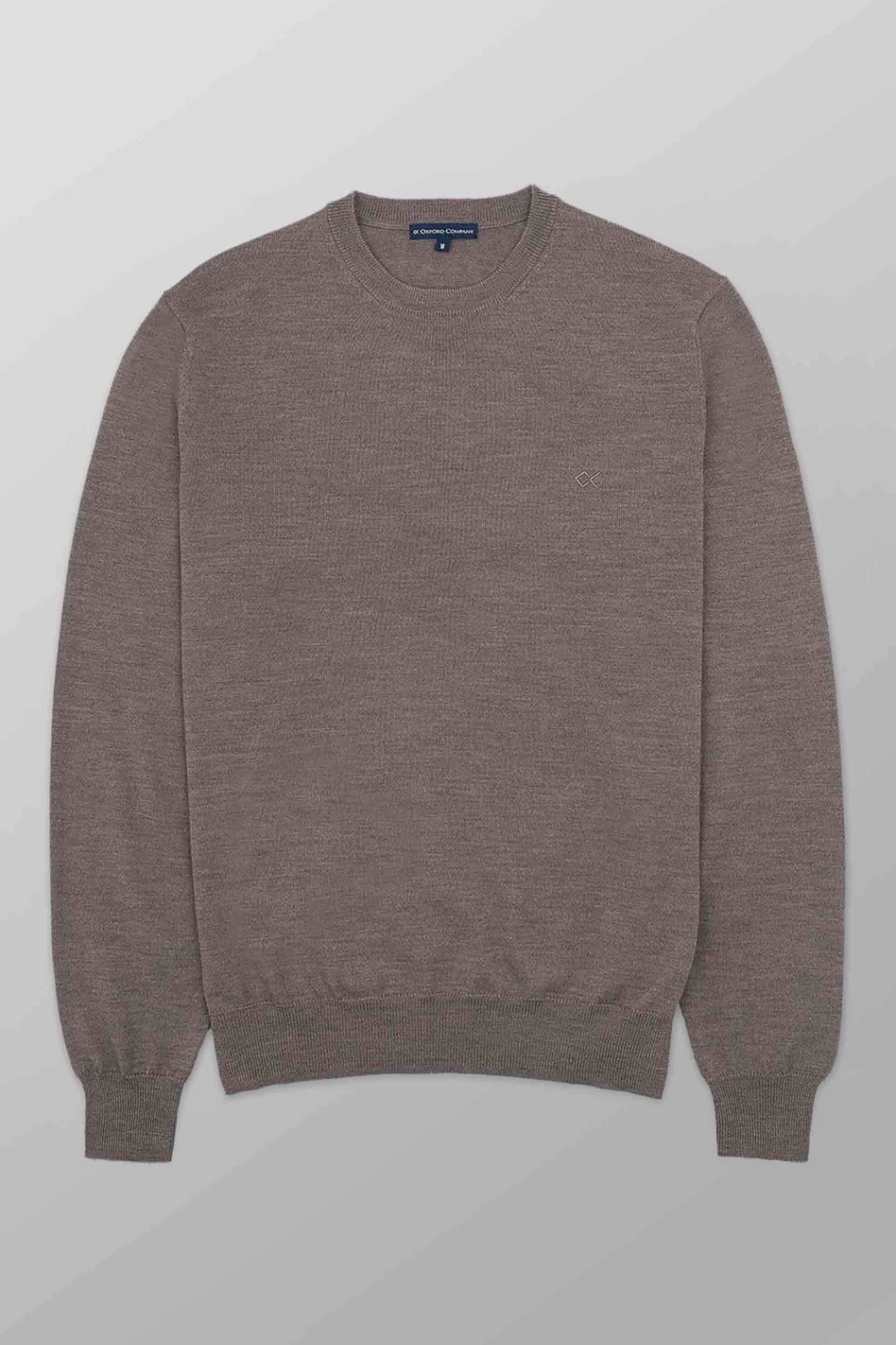 Oxford Company ανδρικό μάλλινο πουλόβερ μονόχρωμο με κεντημένο λογότυπο Regular Fit - X507-MU20.07 Καφέ Ανοιχτό