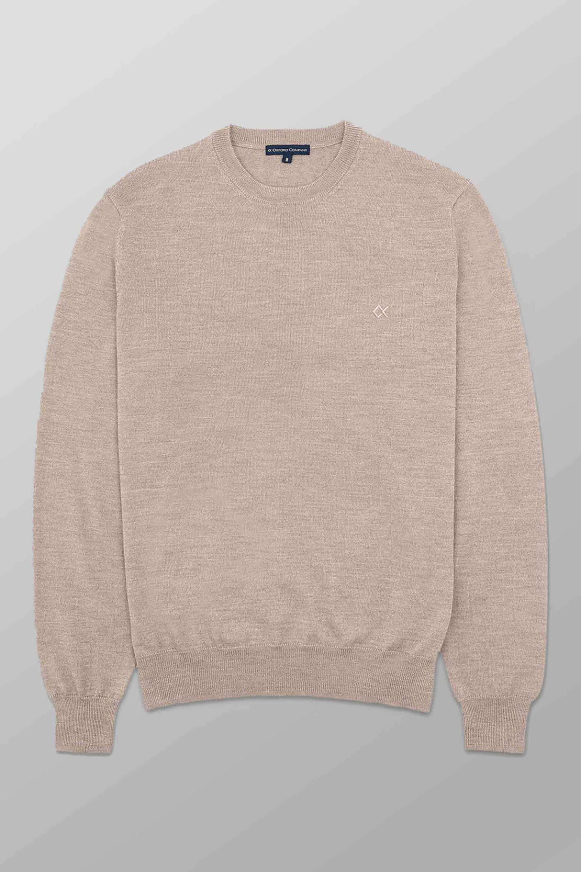 Oxford Company ανδρικό μάλλινο πουλόβερ μονόχρωμο με κεντημένο λογότυπο Regular Fit - X507-MU20.08 Μπεζ