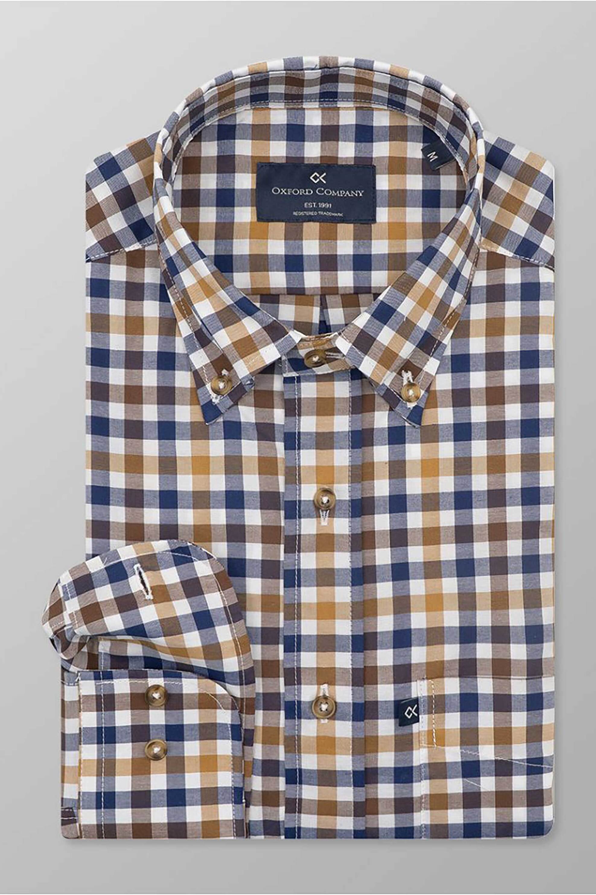 Oxford Company ανδρικό πουκάμισο button down με καρό σχέδιο Regular Fit "Sport" - S130-BY10.01 Μπλε Σκούρο