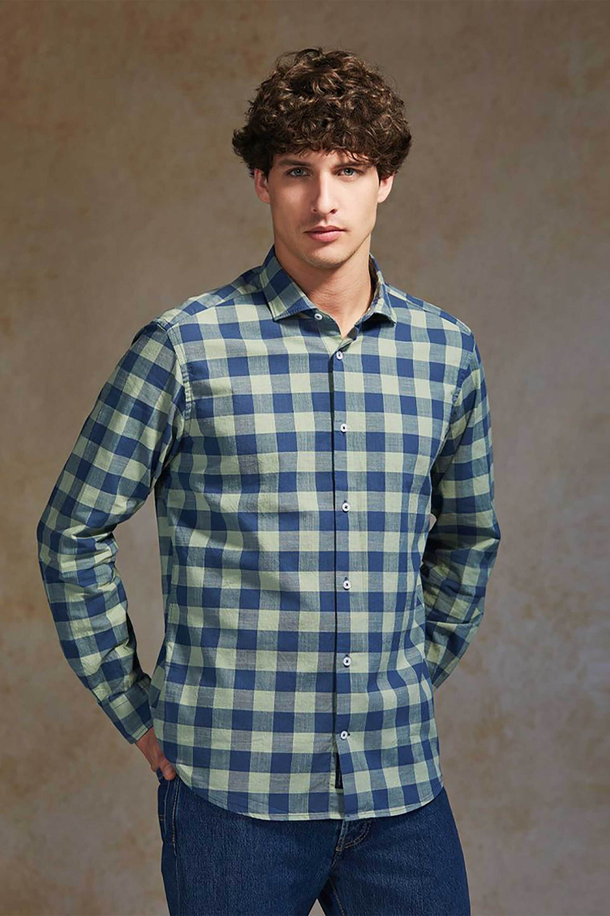 Oxford Company ανδρικό sport πουκάμισο καρό Slim Fit "Romeo" - F131-RZ21.02 Μπλε-Πράσινο