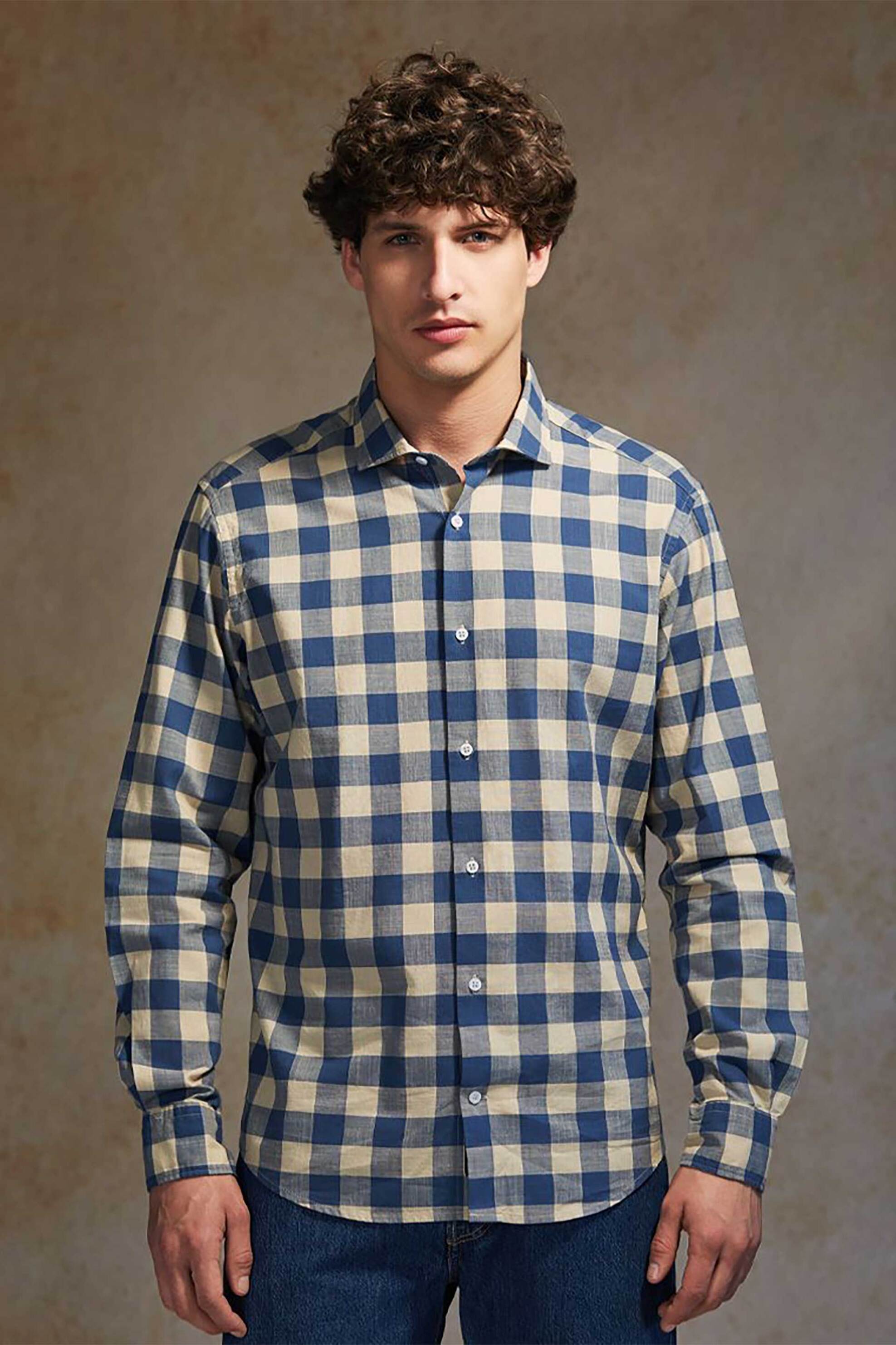 Oxford Company ανδρικό sport πουκάμισο καρό Slim Fit "Romeo" - F131-RZ21.03 Μπλε