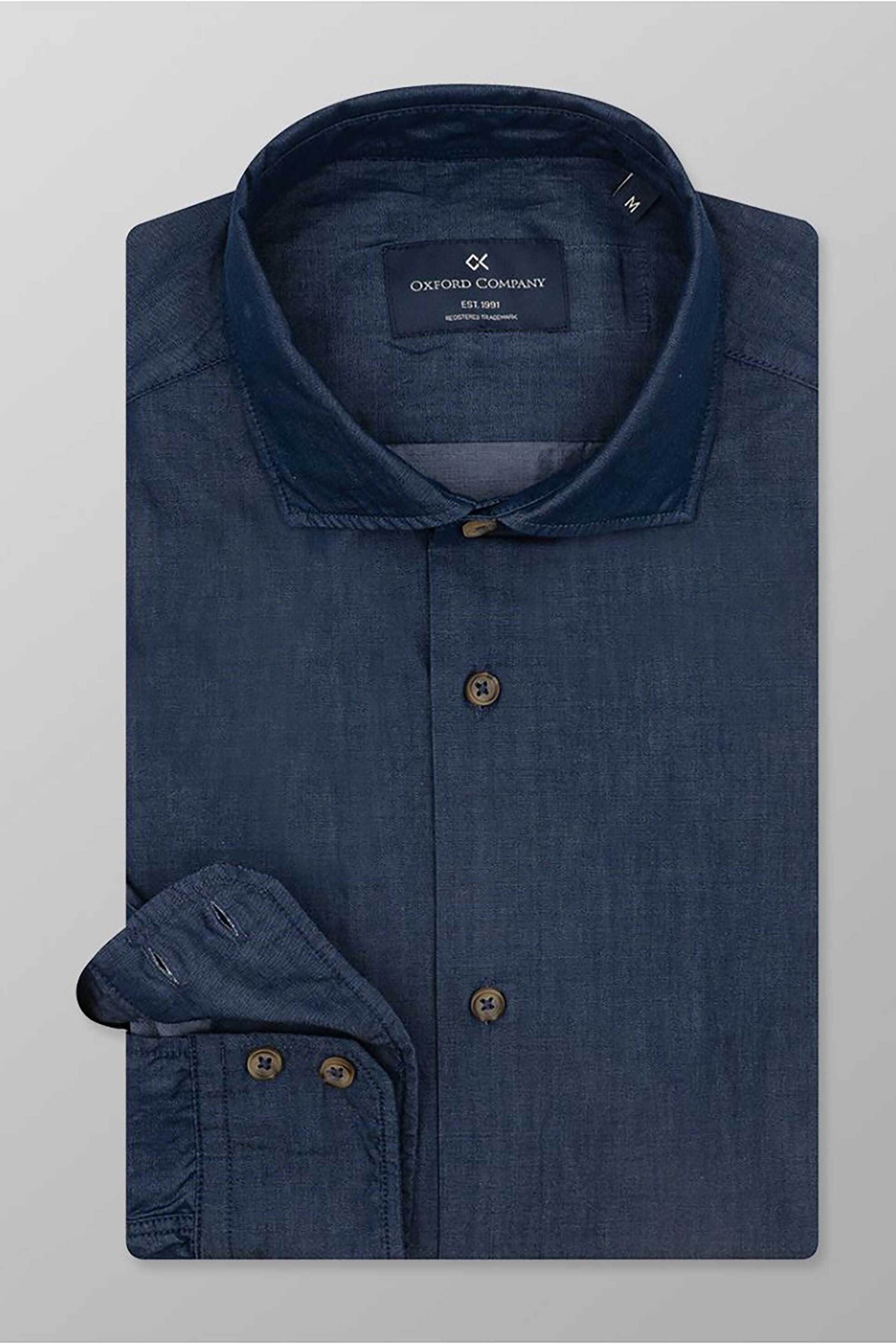 Oxford Company ανδρικό sport πουκάμισο μονόχρωμο Slim Fit "Romeo" - J111-RZ21.01 Denim Blue Σκούρο
