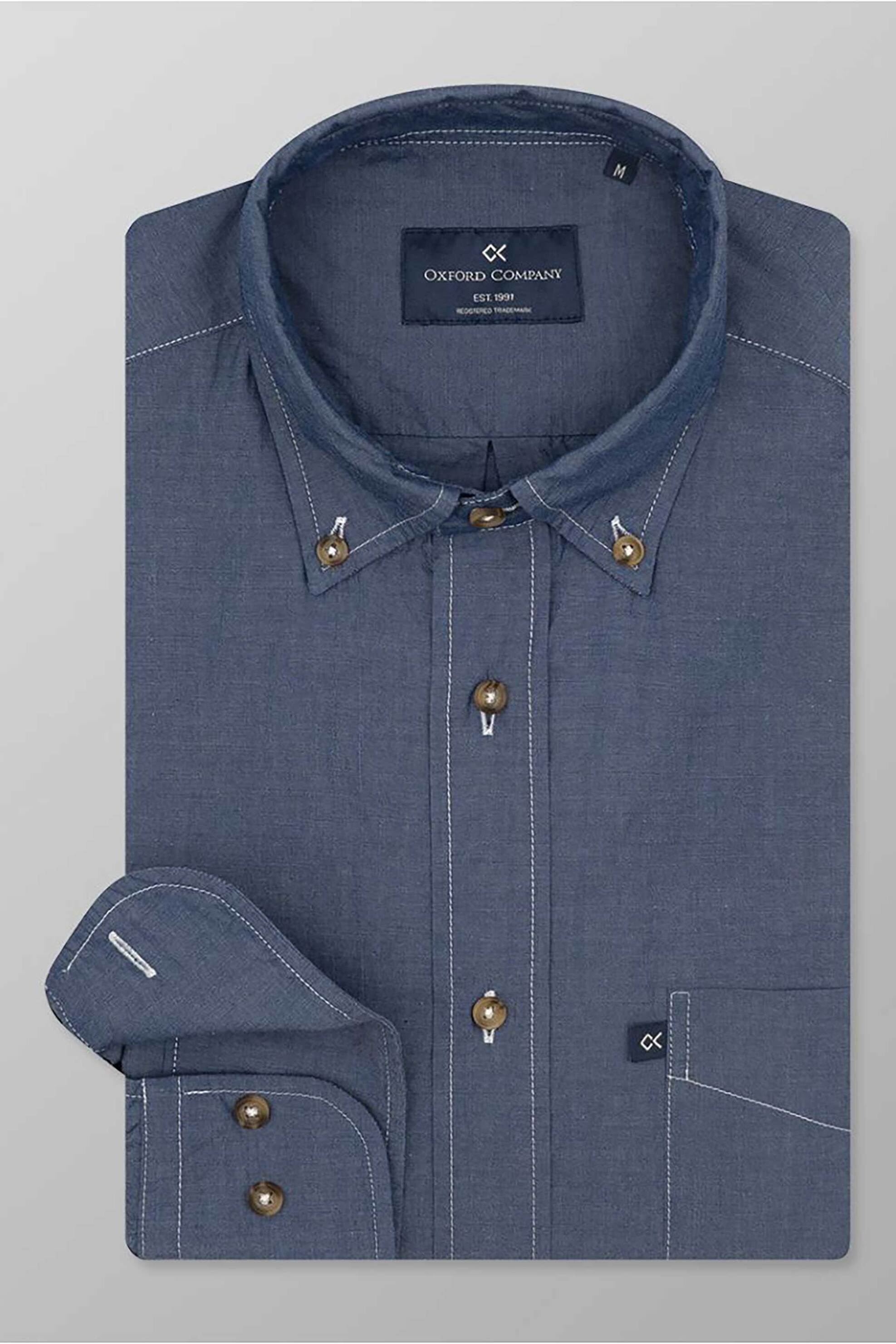 Oxford Company ανδρικό sport πουκάμισο button down μονόχρωμο Regular Fit - J112-BZ10.01 Denim Blue Σκούρο