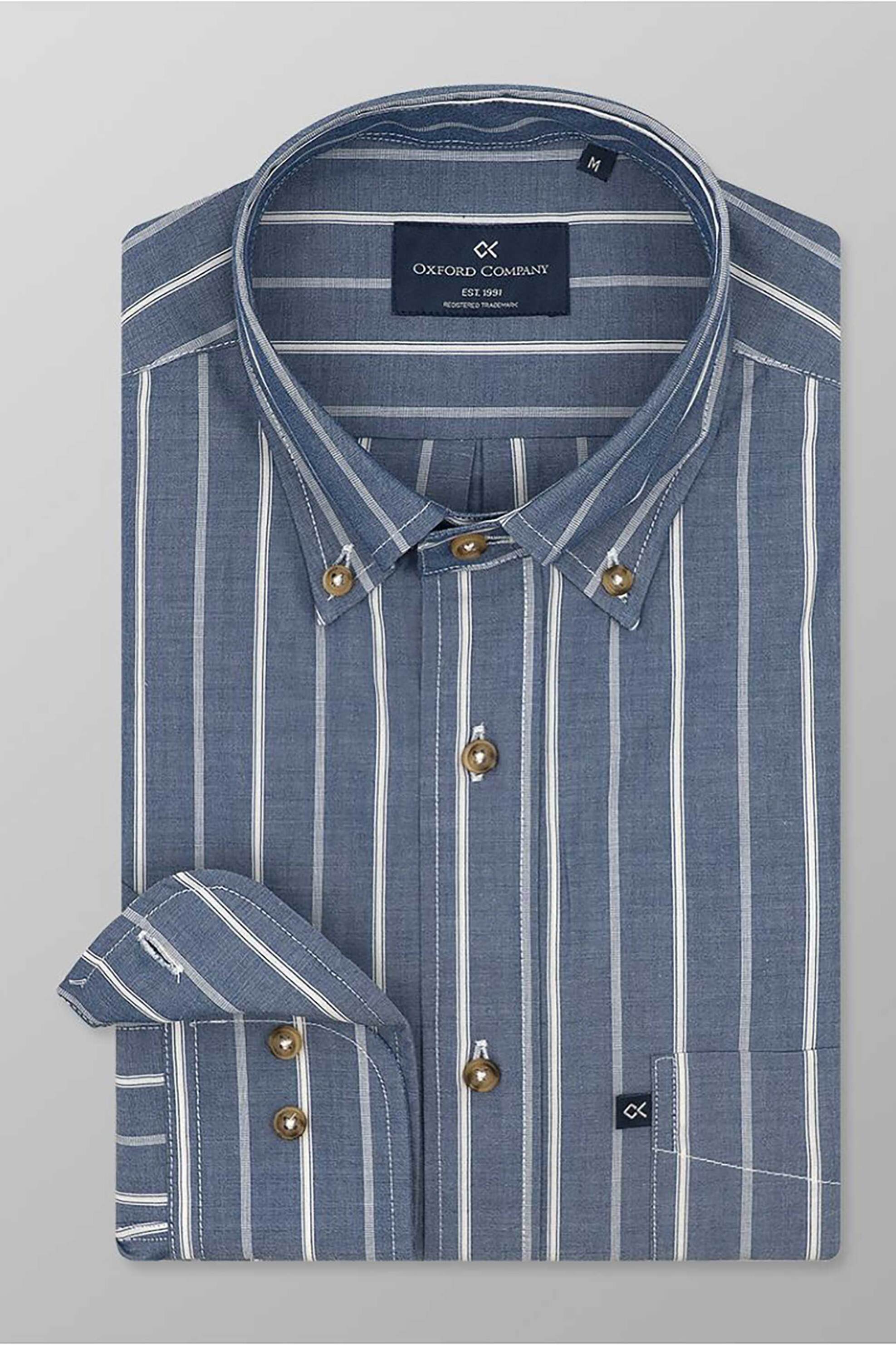 Oxford Company Ανδρικό Sport Πουκάμισο Button Down Ριγέ Regular Fit - J120-Bz10 01 Λευκό Μπλε