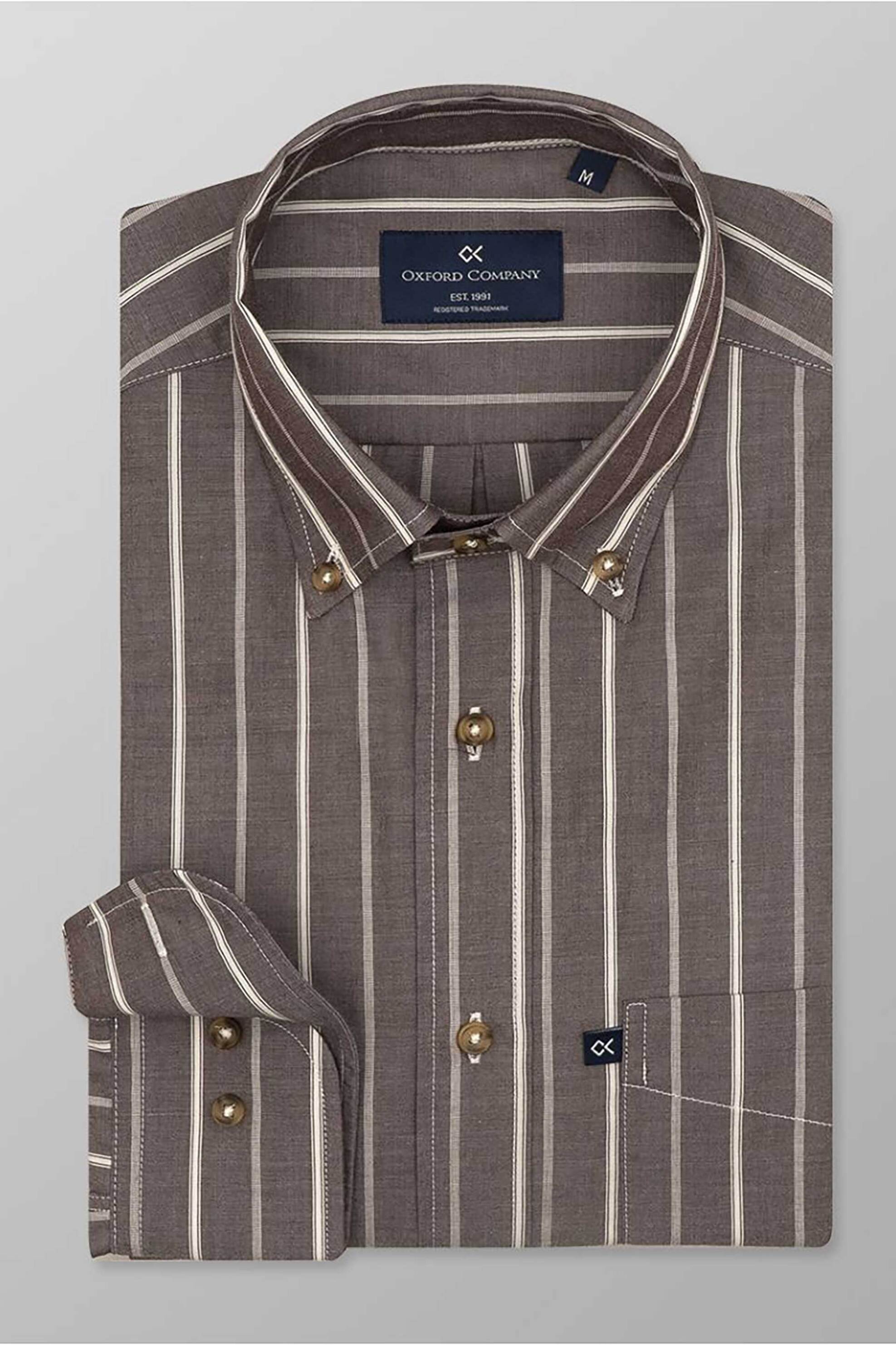 Oxford Company ανδρικό sport πουκάμισο button down ριγέ Regular Fit - J120-BZ10.02 Καφέ