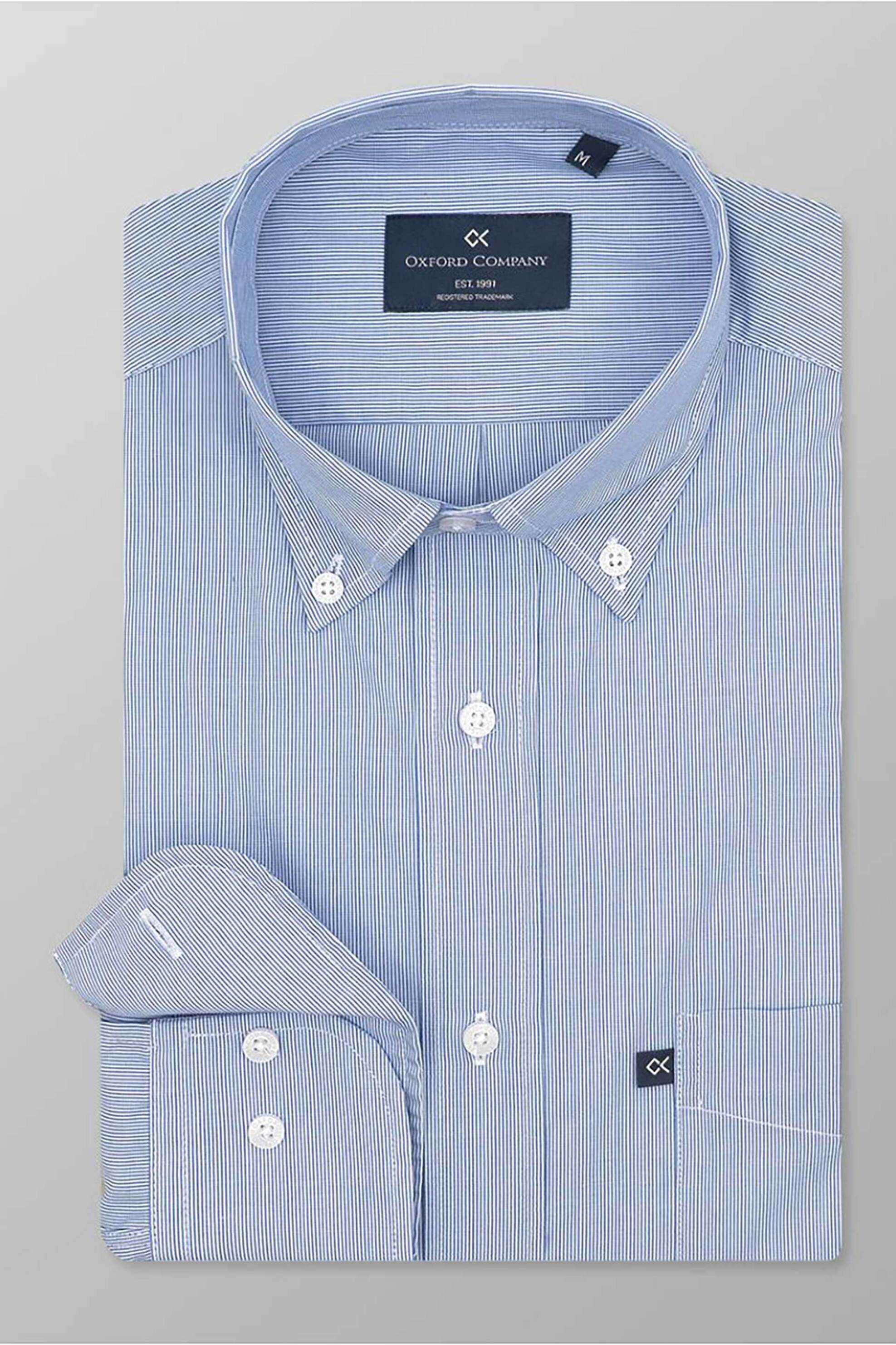 Oxford Company ανδρικό sport πουκάμισο button down ριγέ Regular Fit - M124-BZ10.01 Μπλε