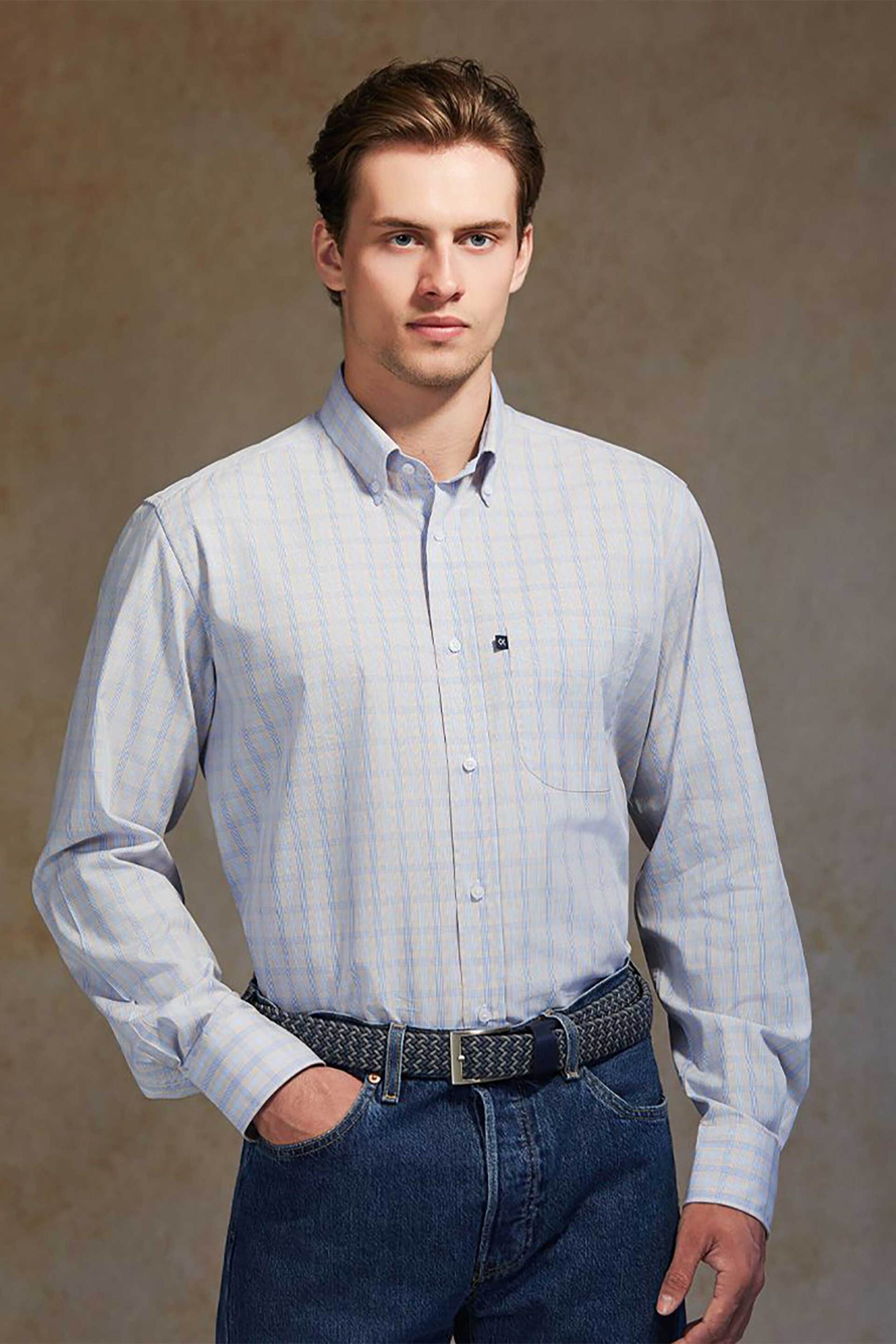 Oxford Company ανδρικό sport πουκάμισο button down καρό Regular Fit - M130-BZ10.01 Μπλε