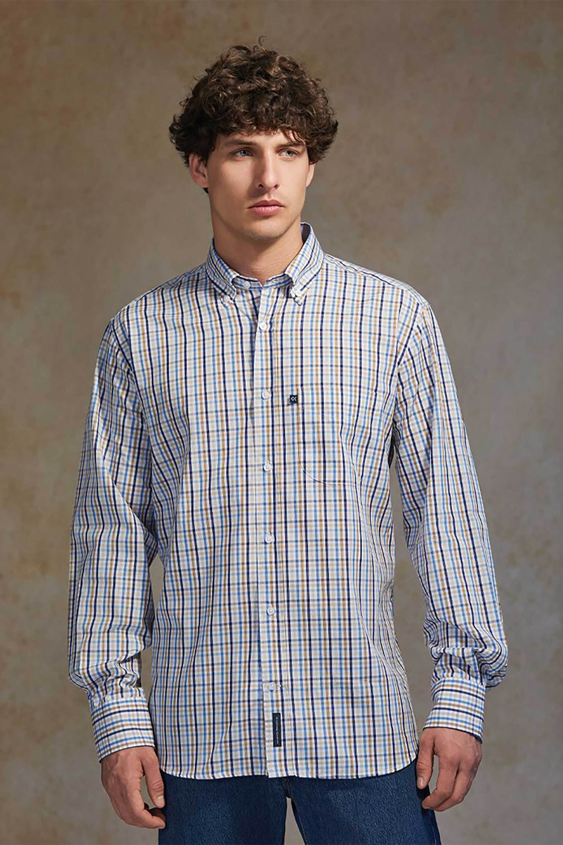 Oxford Company ανδρικό sport πουκάμισο button down καρό Regular Fit - M131-BZ10.01 Μπλε