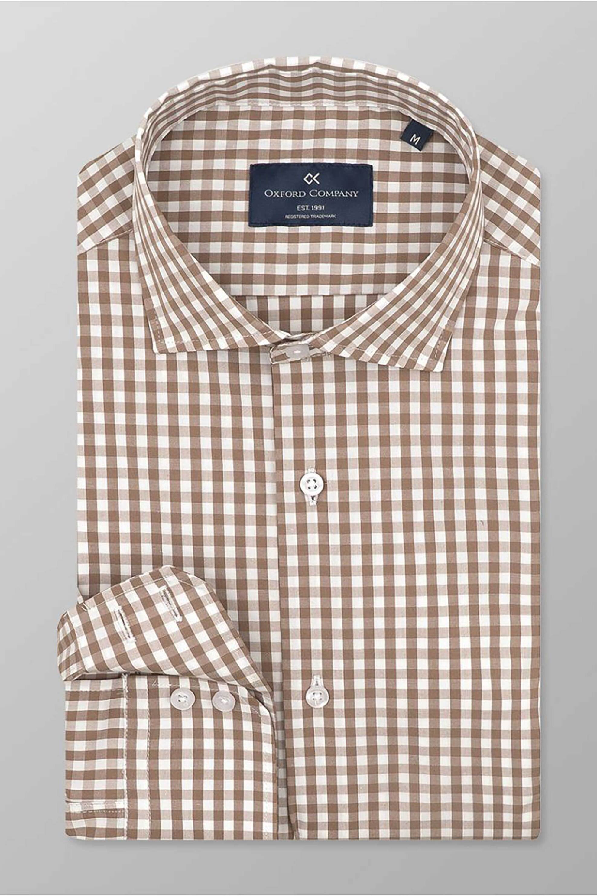 Oxford Company ανδρικό sport πουκάμισο καρό Slim Fit "Romeo" - M137-RZ21.03 Καφέ Ανοιχτό