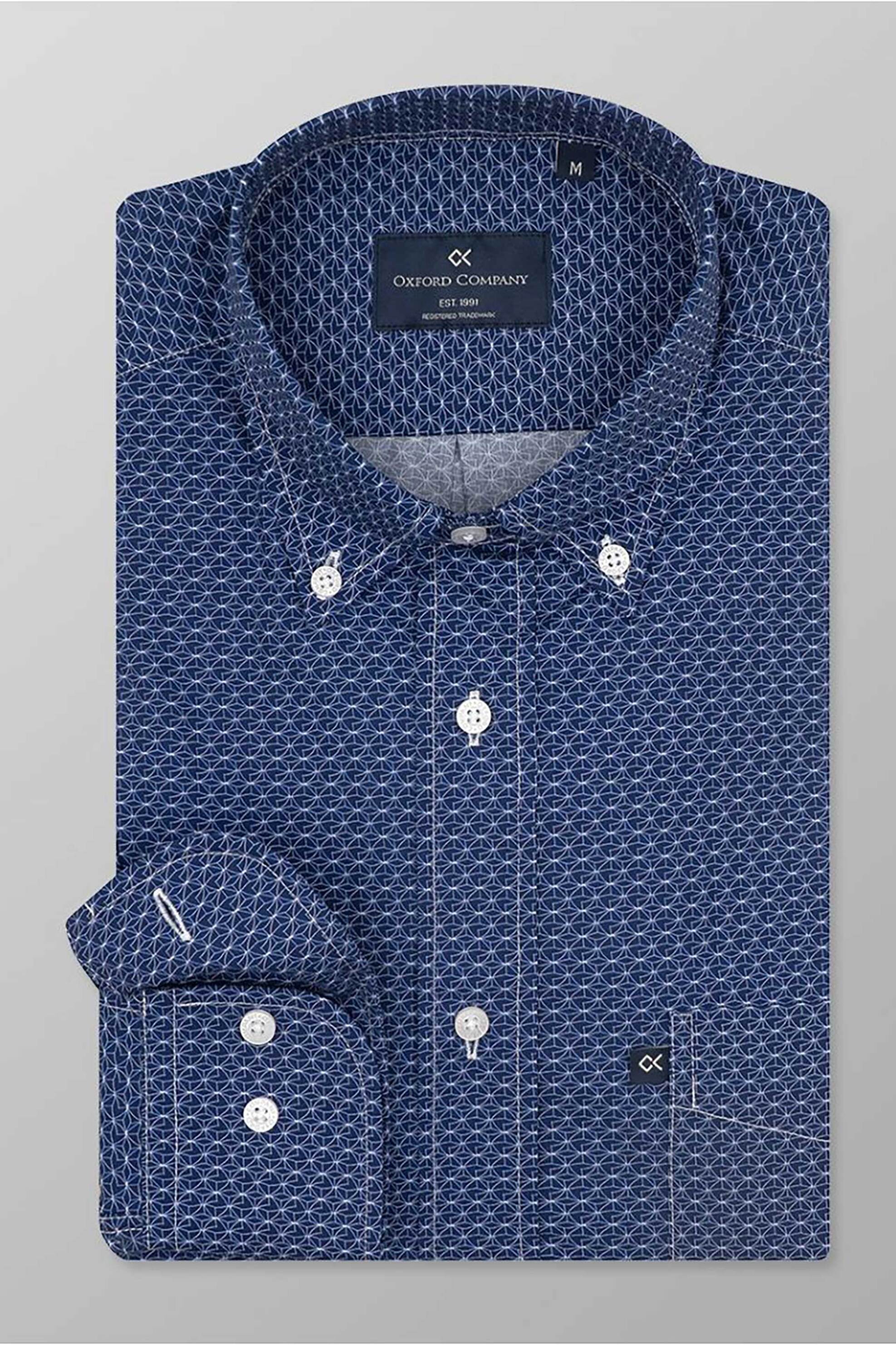 Oxford Company ανδρικό sport πουκάμισο button down με all-over print Regular Fit - M161-BZ10.01 Μπλε