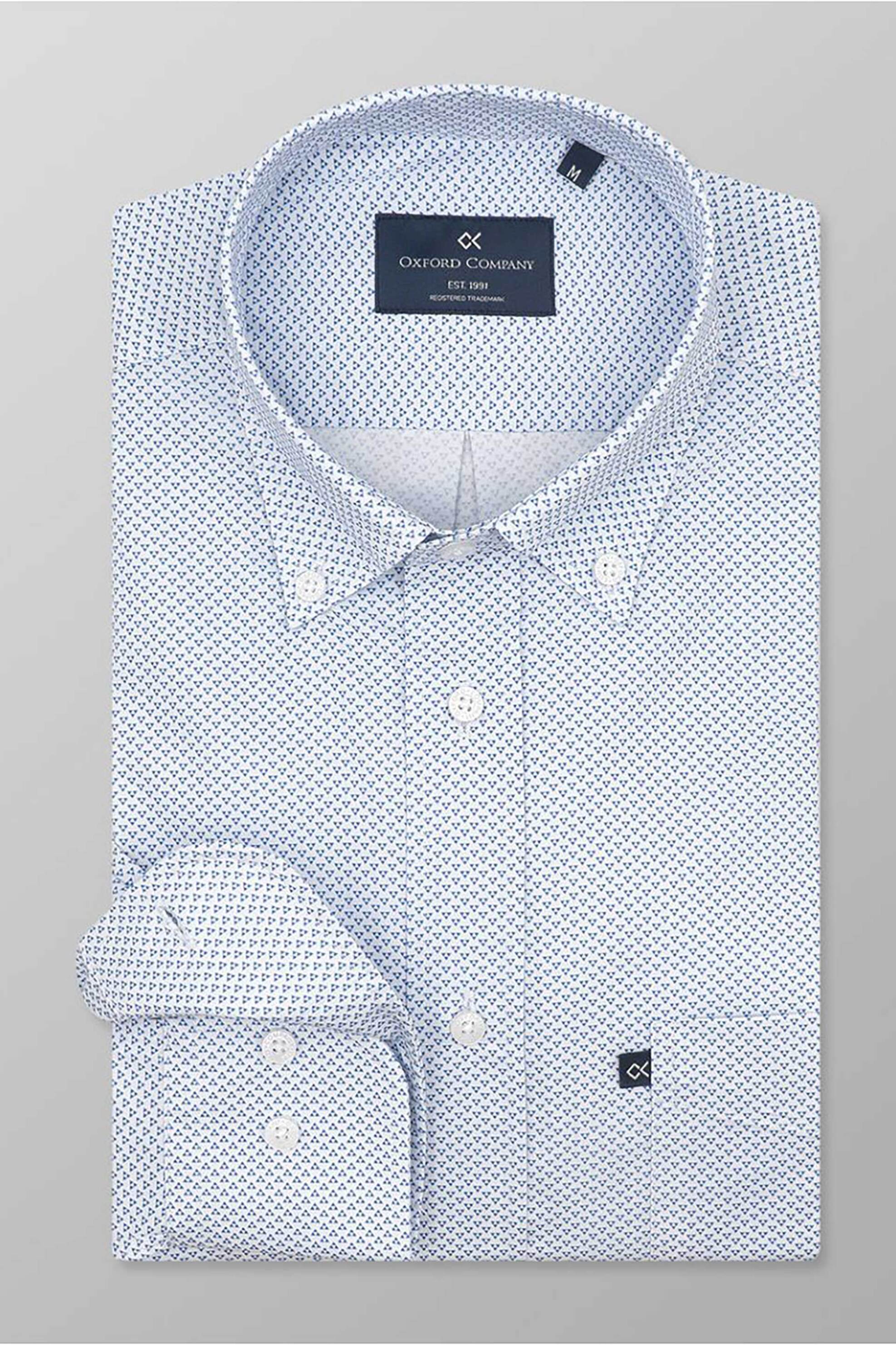 Oxford Company ανδρικό sport πουκάμισο button down με all-over print Regular Fit - M162-BZ10.01 Γαλάζιο