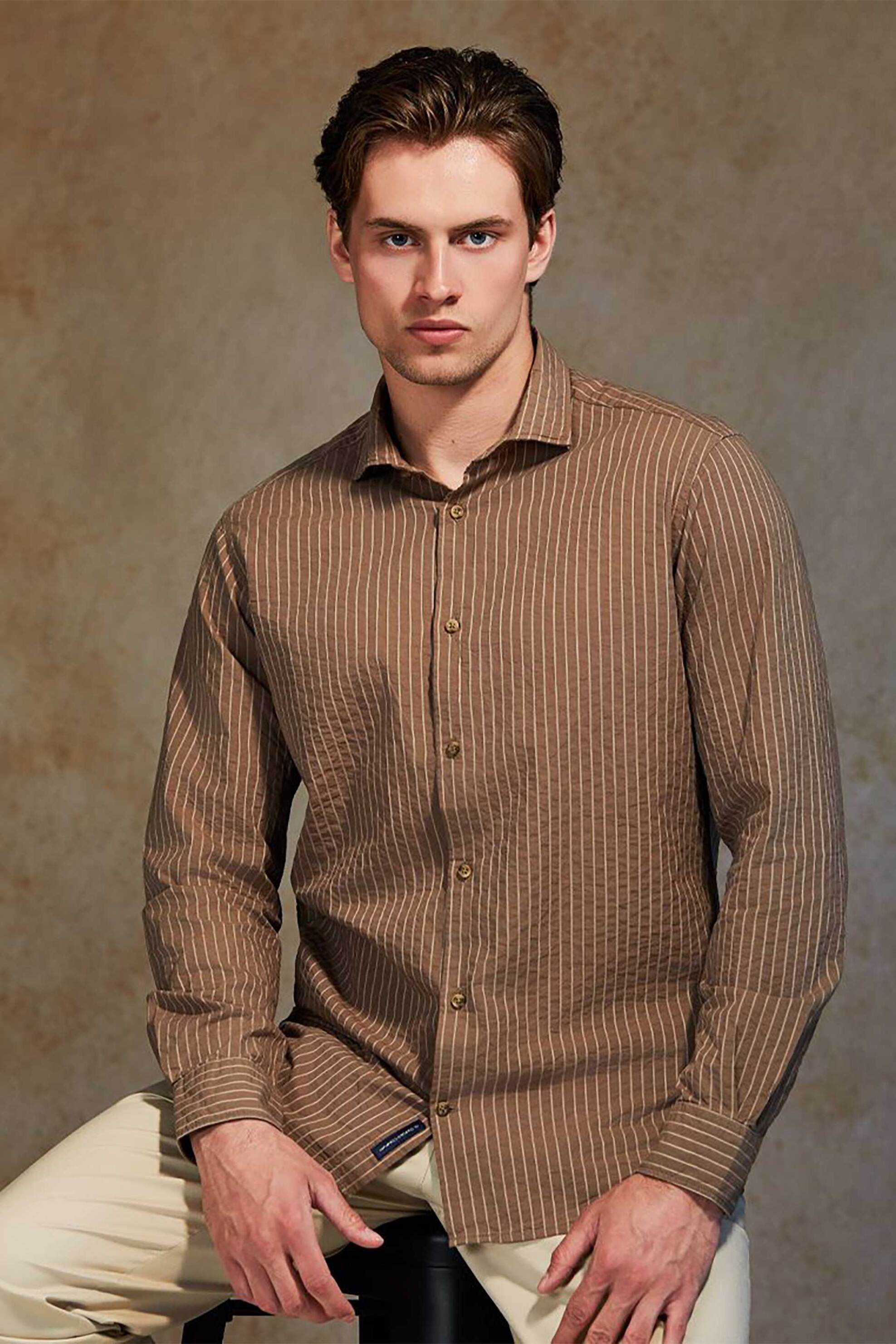 Oxford Company ανδρικό sport πουκάμισο ριγέ Slim Fit "Romeo" - M121-RZ21.01 Καφέ