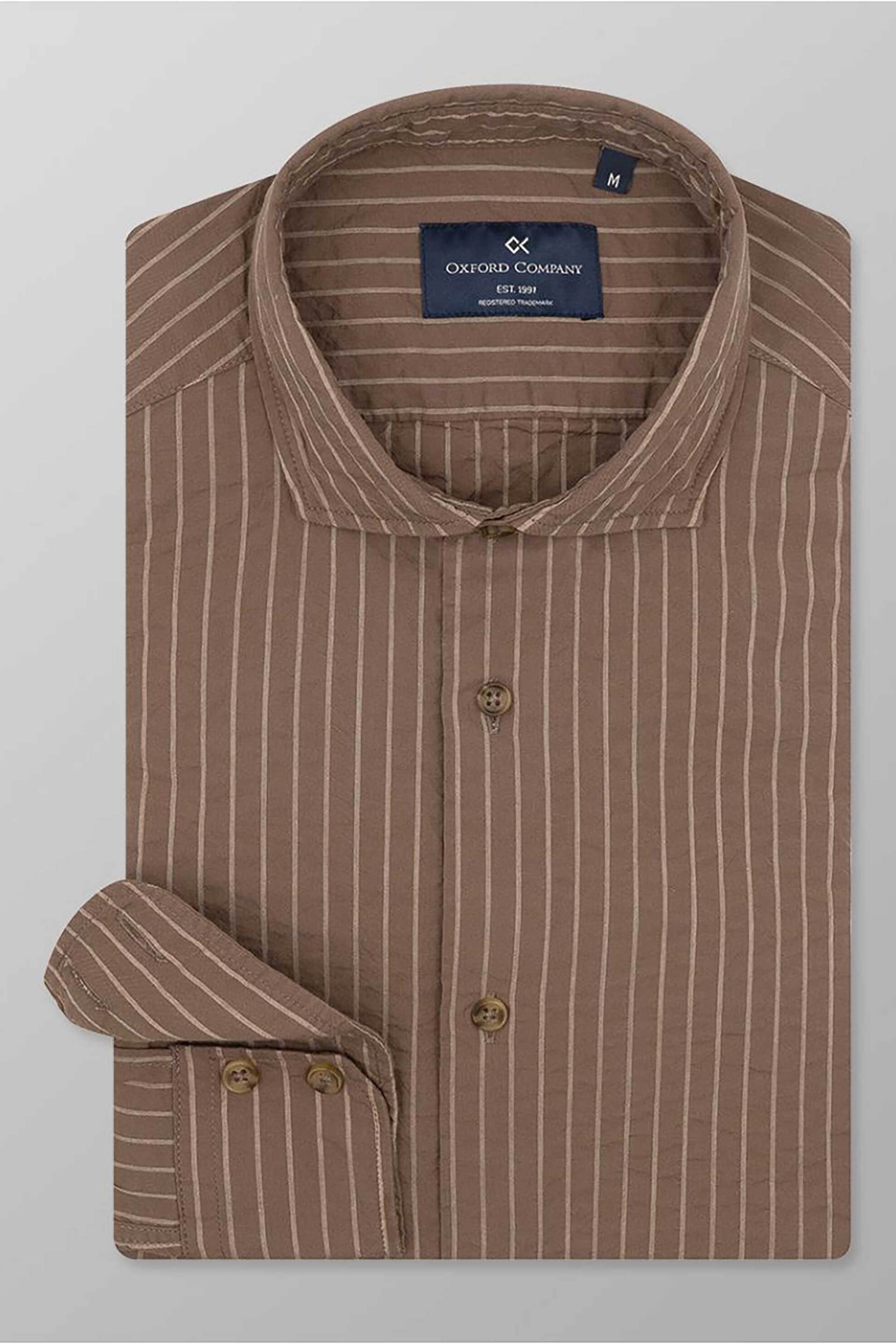 Oxford Company Ανδρικό Sport Πουκάμισο Ριγέ Slim Fit Romeo - M121-Rz21 01 Καφέ