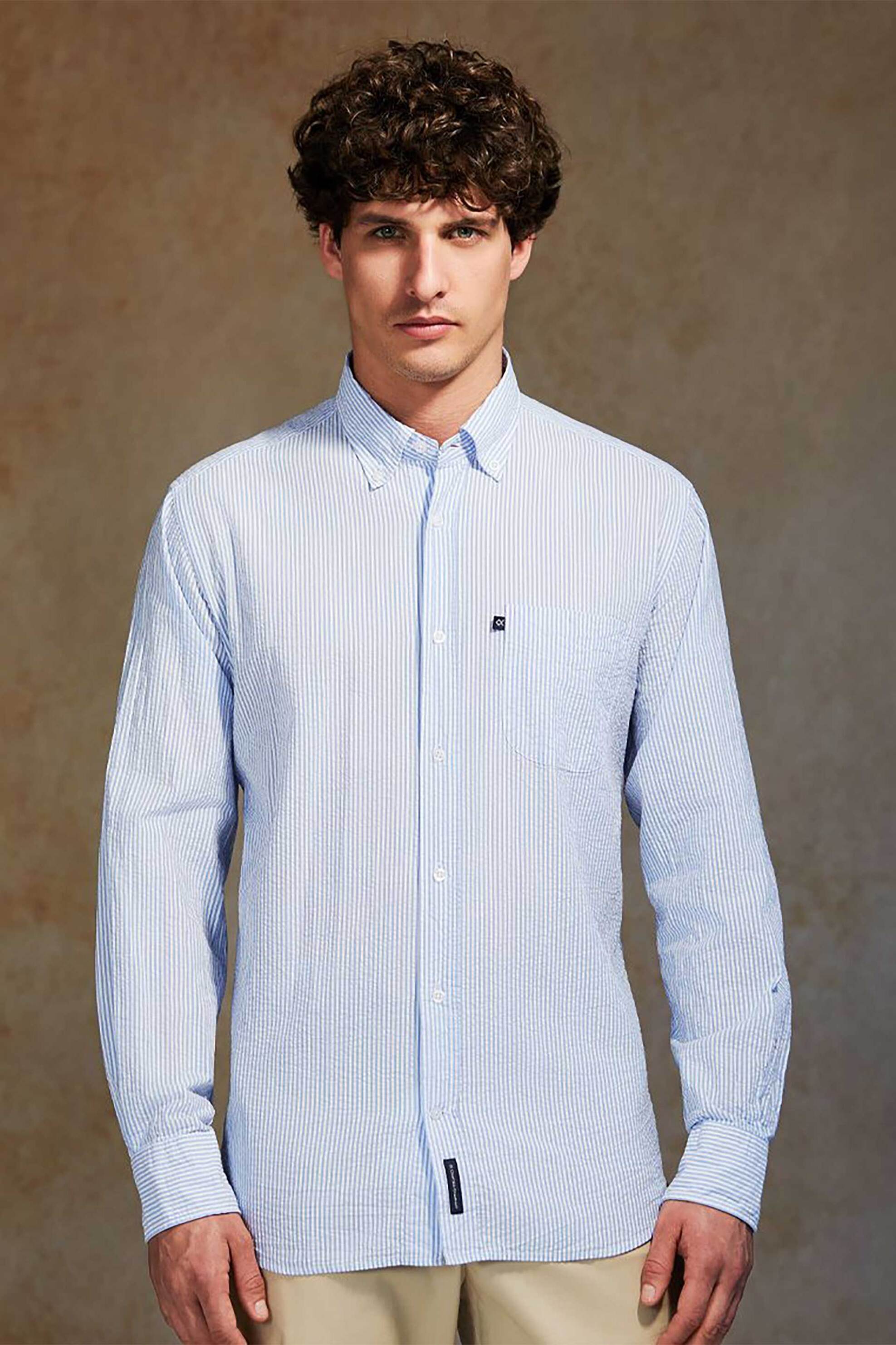 Oxford Company ανδρικό sport πουκάμισο button down ριγέ Regular Fit - M122-BZ10.01 Μπλε