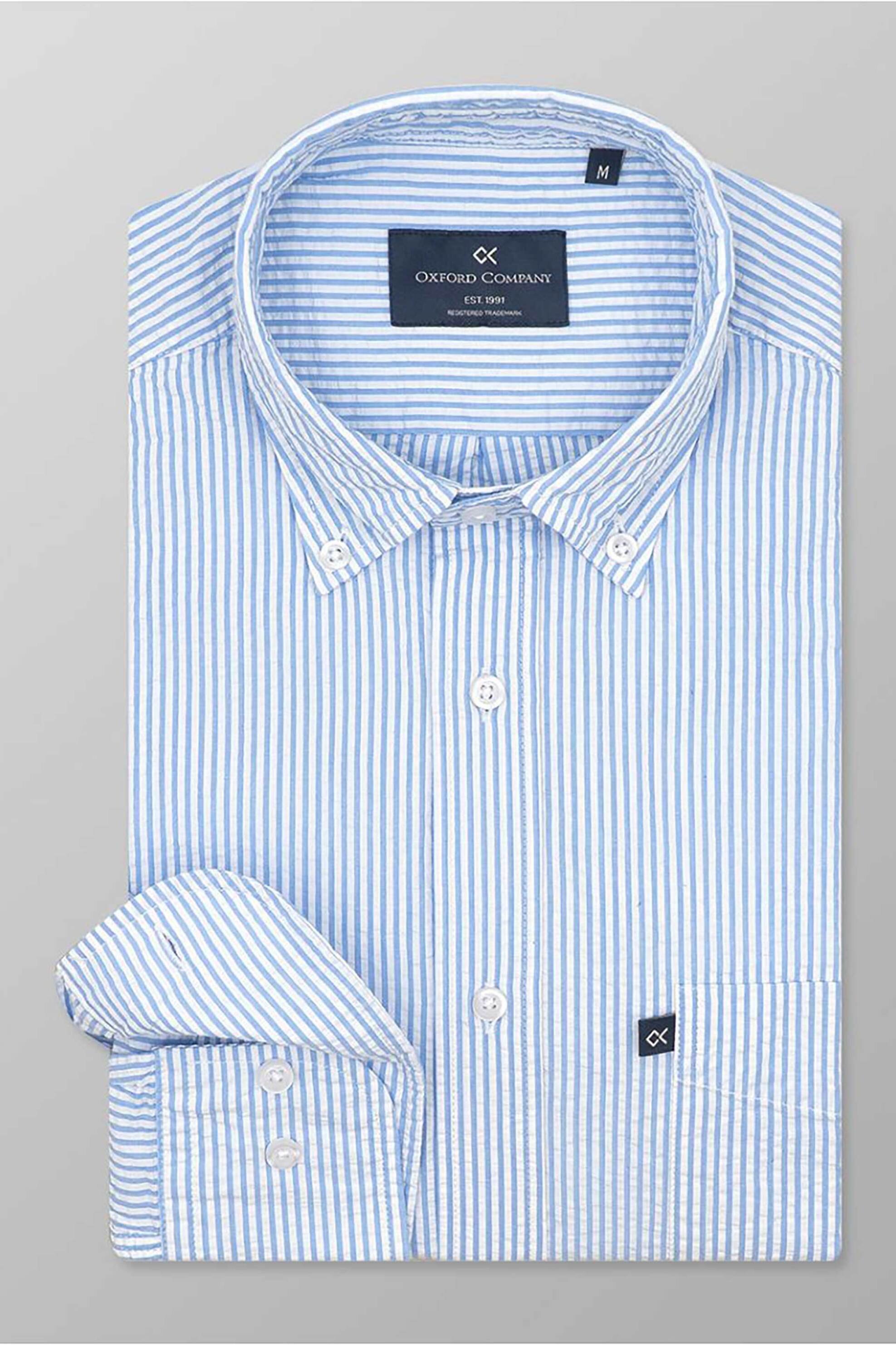 Oxford Company Ανδρικό Sport Πουκάμισο Button Down Ριγέ Regular Fit - M122-Bz10 01 Μπλε
