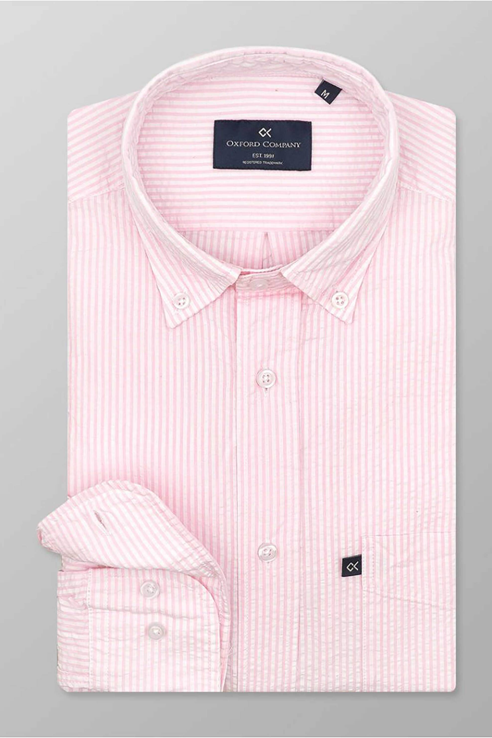 Oxford Company Ανδρικό Sport Πουκάμισο Button Down Ριγέ Regular Fit - M122-Bz10 02 Λευκό Κόκκινο