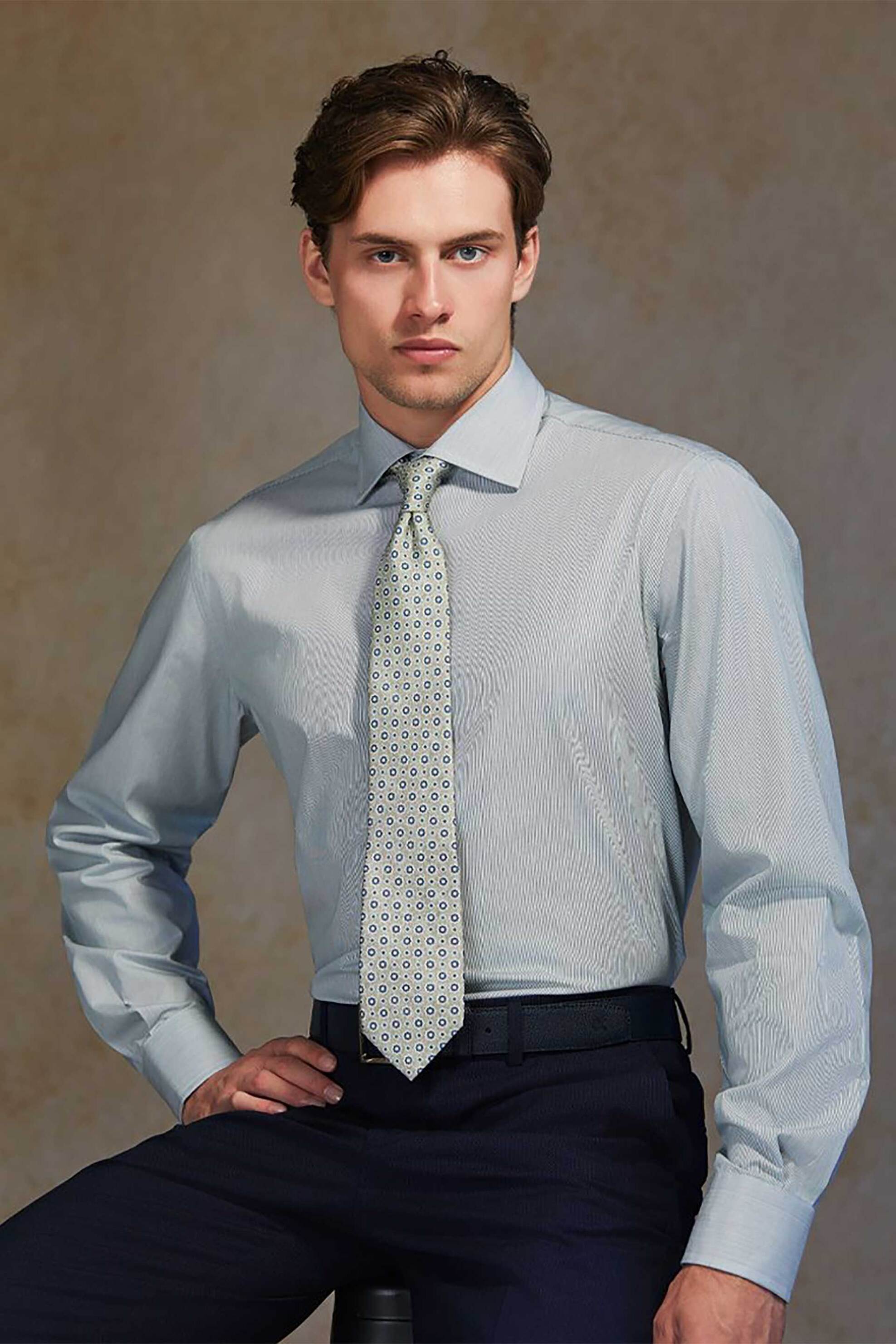 Oxford Company ανδρικό Classic πουκάμισο ριγέ Regular Fit Club - M324NRZ20.03 Γκρι