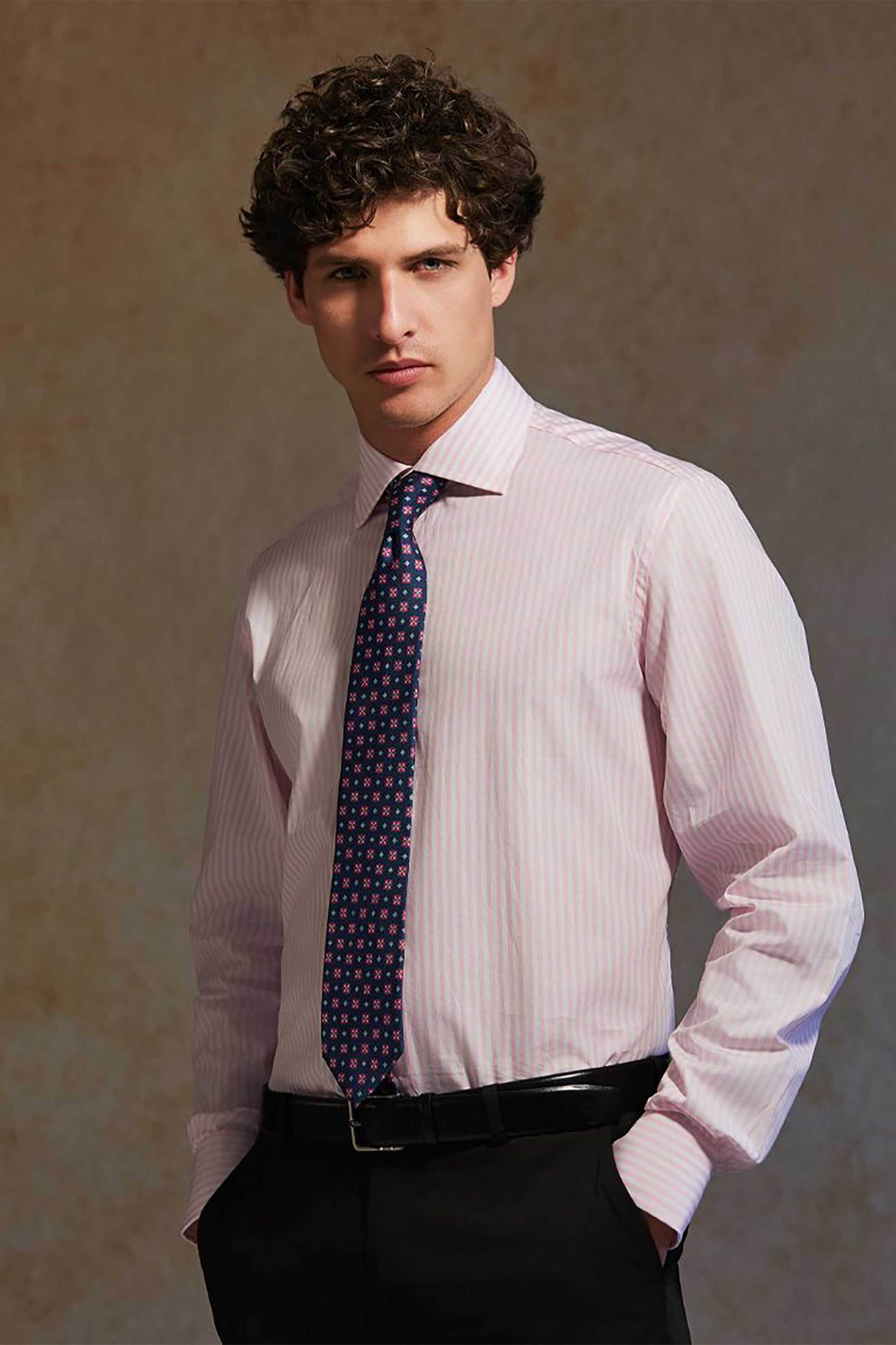 Oxford Company ανδρικό Classic πουκάμισο ριγέ Regular Fit Club - M325NRZ20.01 Ροζ