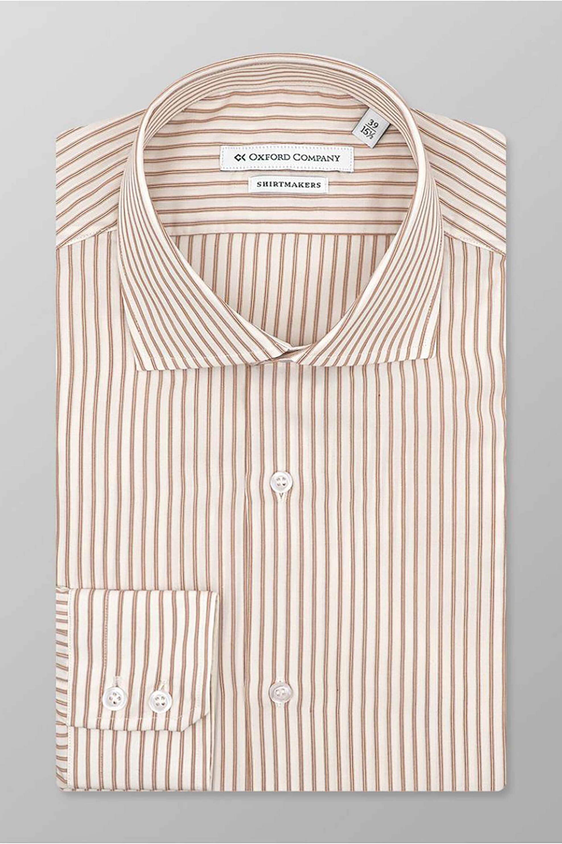 Oxford Company ανδρικό Classic πουκάμισο ριγέ Slim Fit Club - M326NRZ21.01 Λευκό-Καφέ