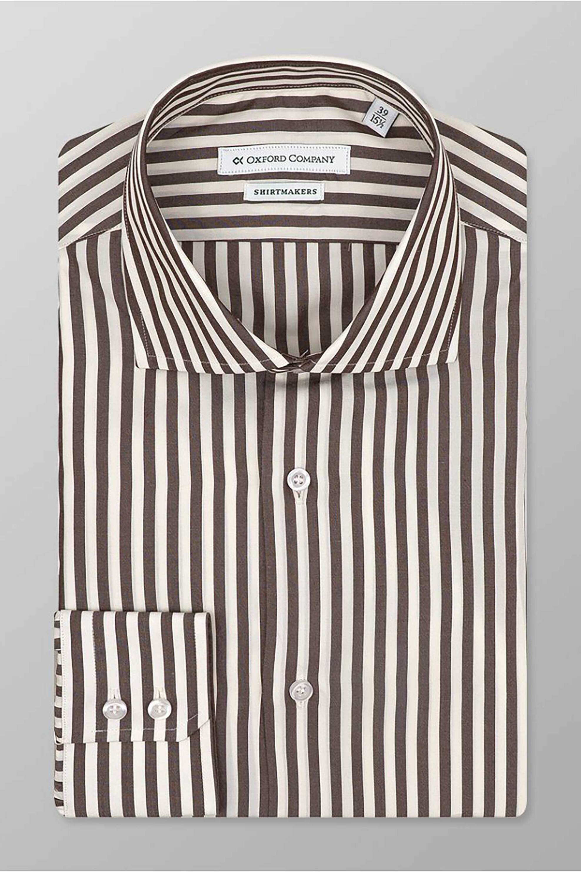 Oxford Company ανδρικό Classic πουκάμισο ριγέ Slim Fit Club - M327NRZ21.01 Λευκό-Καφέ