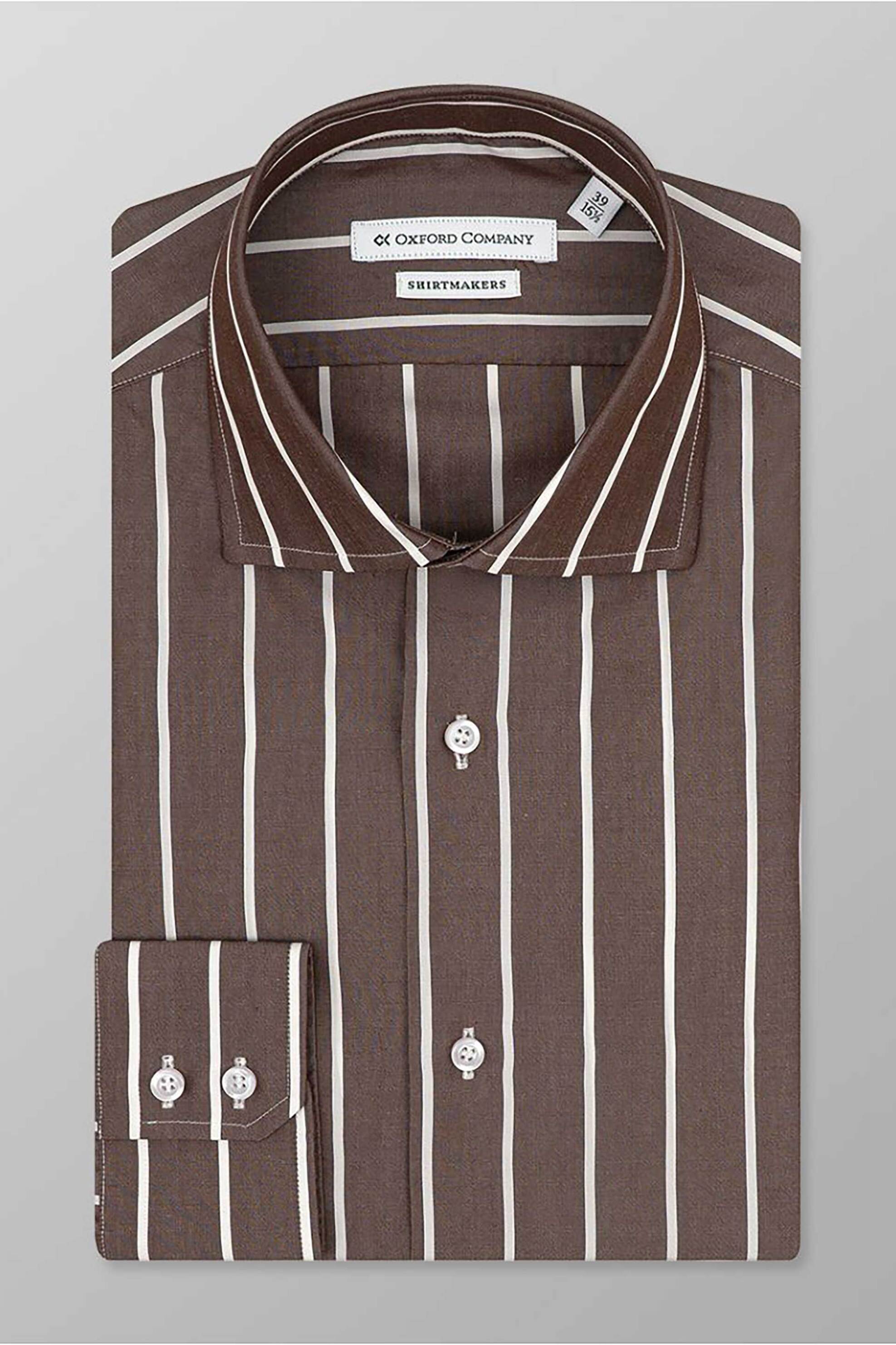 Oxford Company Ανδρικό Classic Πουκάμισο Ριγέ Slim Fit Club - M328Nrz21 01 Καφέ