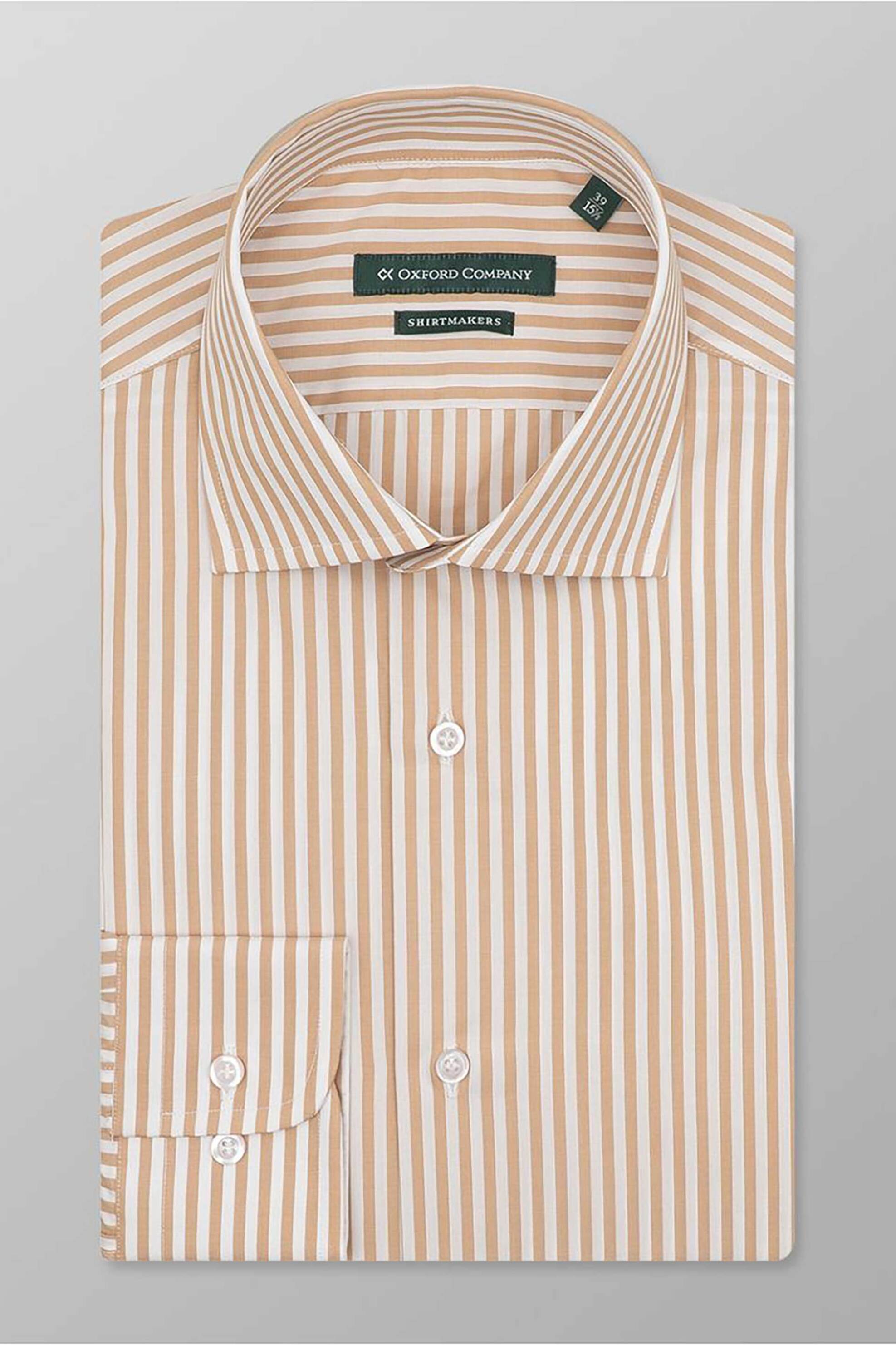 Oxford Company ανδρικό Classic πουκάμισο ριγέ Regular Fit Club - M325NRZ20.04 Λευκό-Καφέ