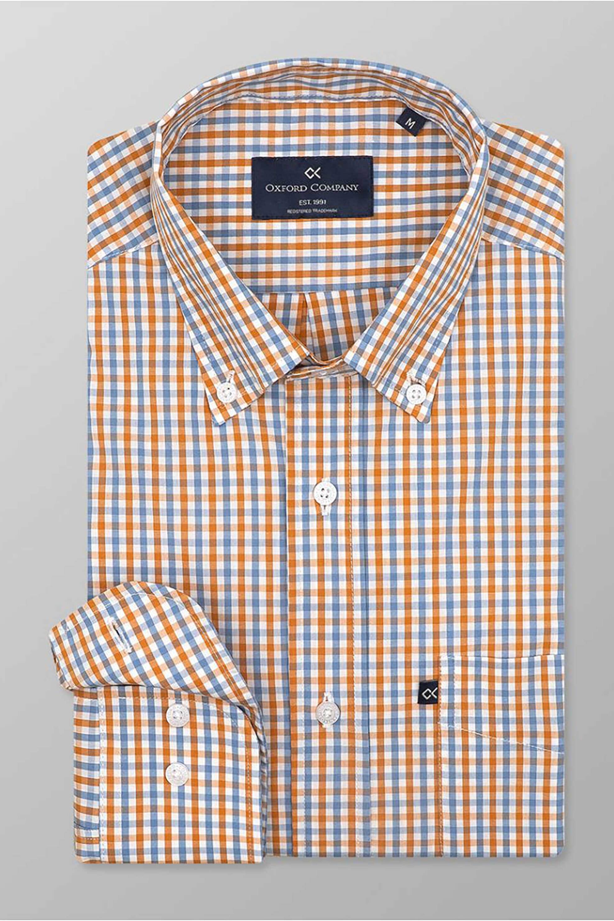Oxford Company ανδρικό sport πουκάμισο button down καρό Regular Fit - M135-BZ10.01 Πορτοκαλί