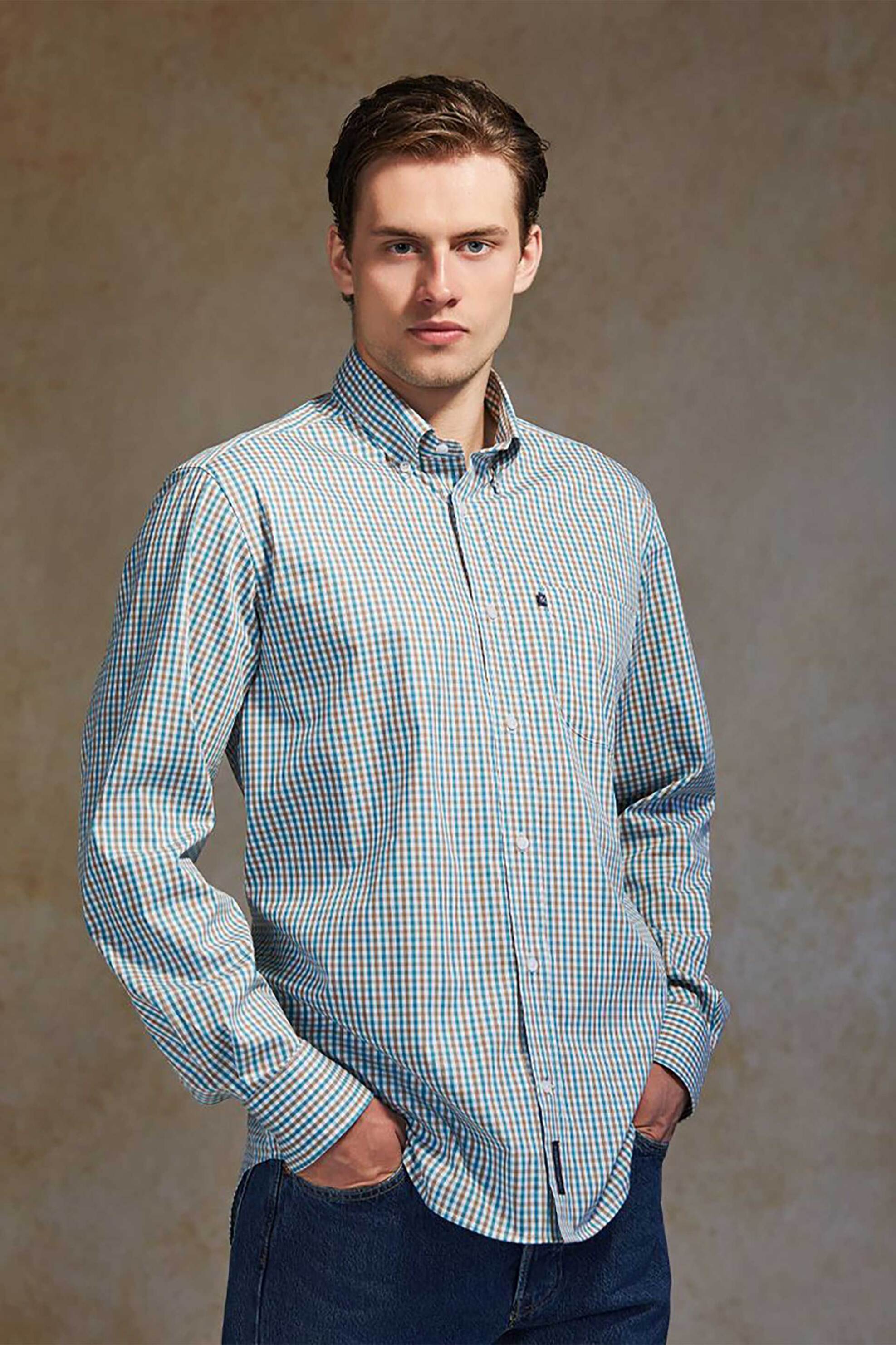 Oxford Company ανδρικό sport πουκάμισο button down καρό Regular Fit - M135-BZ10.02 Μπλε