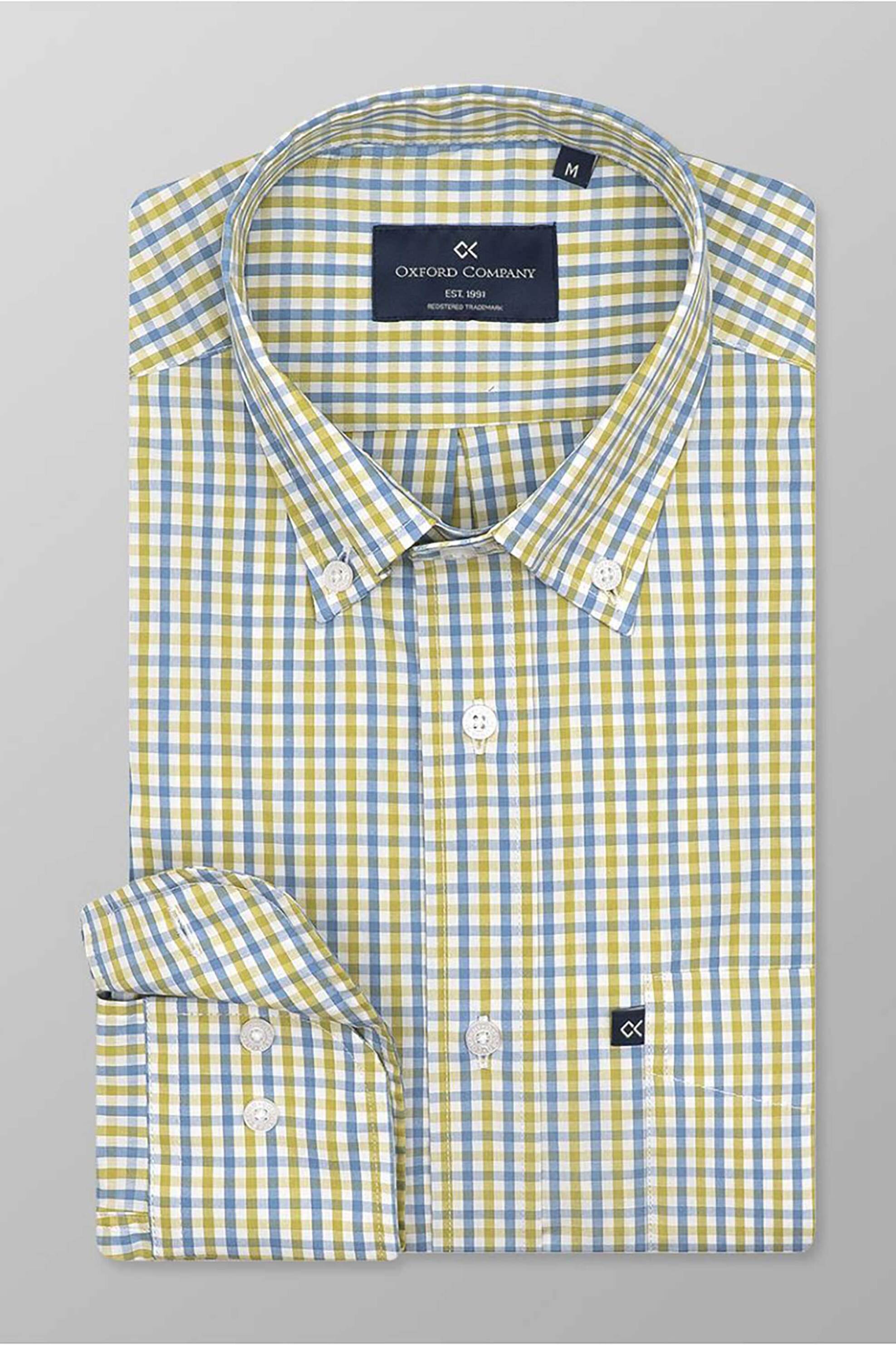 Oxford Company ανδρικό sport πουκάμισο button down καρό Regular Fit - M135-BZ10.03 Μπλε-Πράσινο