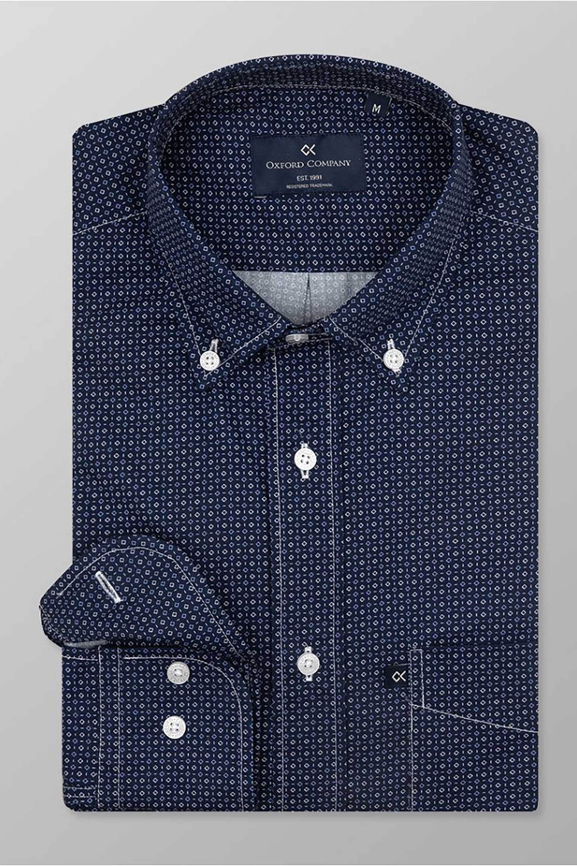 Oxford Company ανδρικό sport πουκάμισο button down με all-over print Regular Fit - M163-BZ10.01 Σκούρο Μπλε