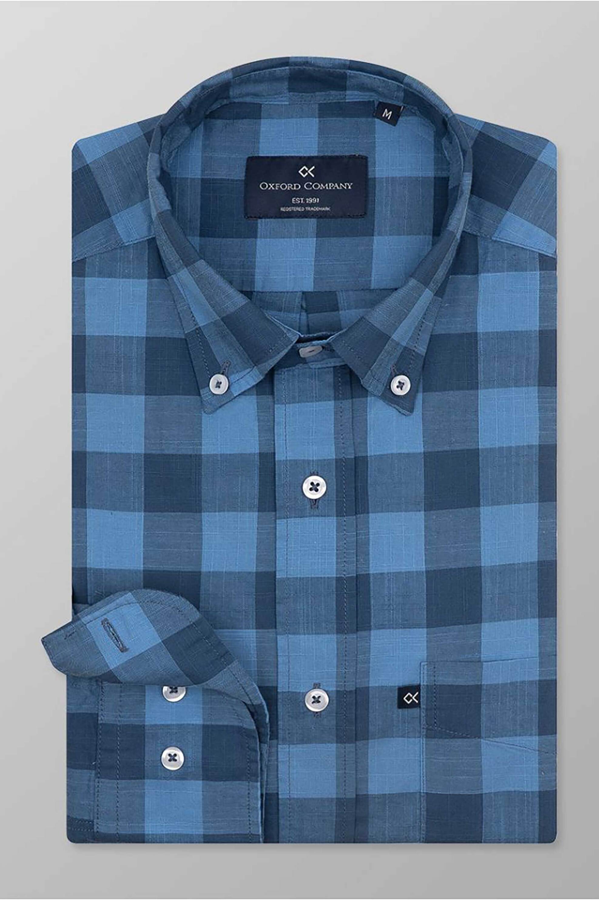 Oxford Company ανδρικό sport πουκάμισο button down καρό Regular Fit - F131-BZ10.01 Γαλάζιο