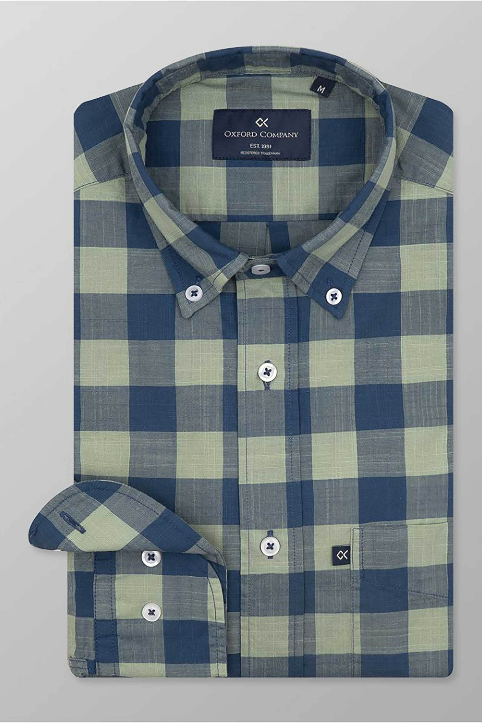 Oxford Company ανδρικό sport πουκάμισο button down καρό Regular Fit - F131-BZ10.02 Μπλε-Πράσινο