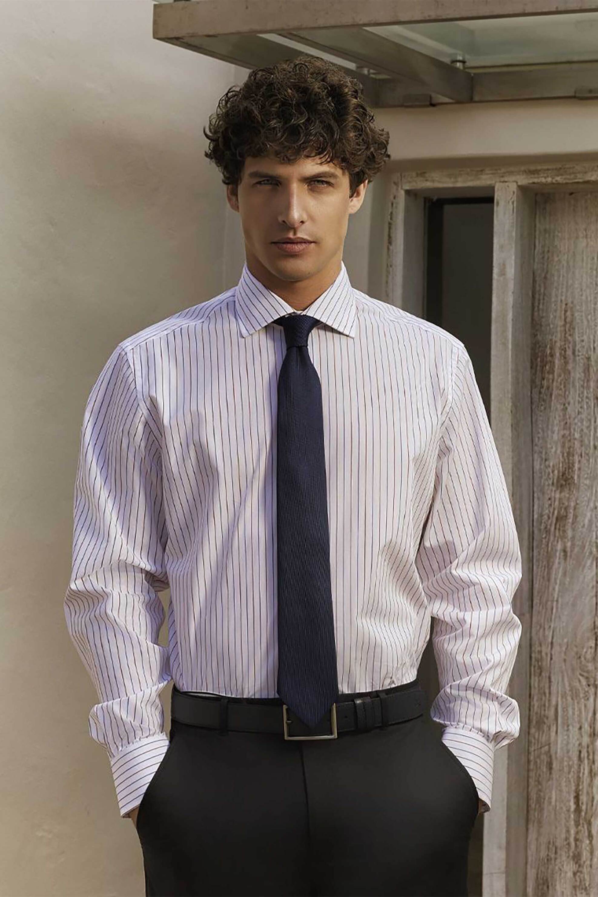 Oxford Company ανδρικό Classic πουκάμισο ριγέ Regular Fit Club - M320NRZ20.02 Εκρού