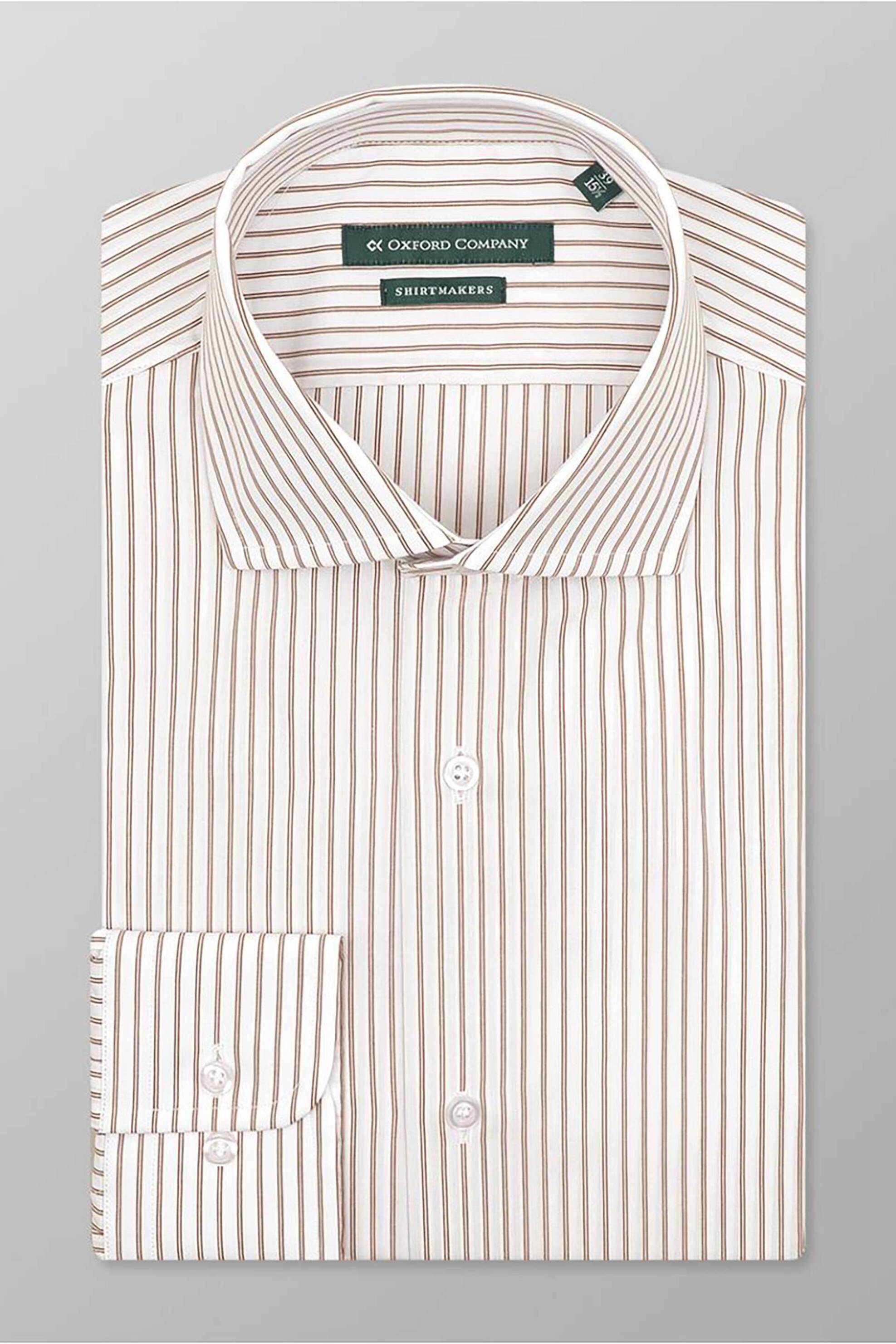 Oxford Company Ανδρικό Classic Πουκάμισο Ριγέ Regular Fit Club - M321Nrz20 01 Λευκό-Καφέ