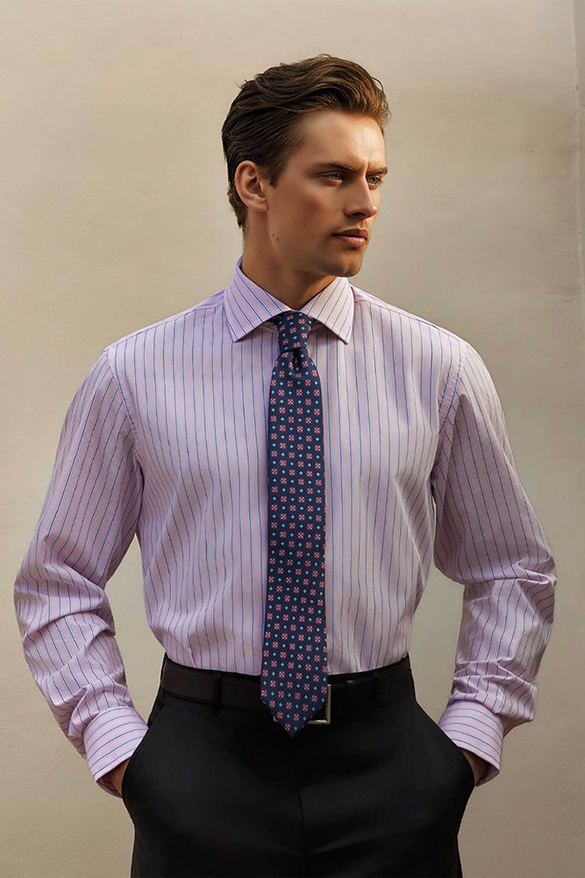 Oxford Company ανδρικό Classic πουκάμισο ριγέ Regular Fit Club - M323NRZ20.01 Ροζ