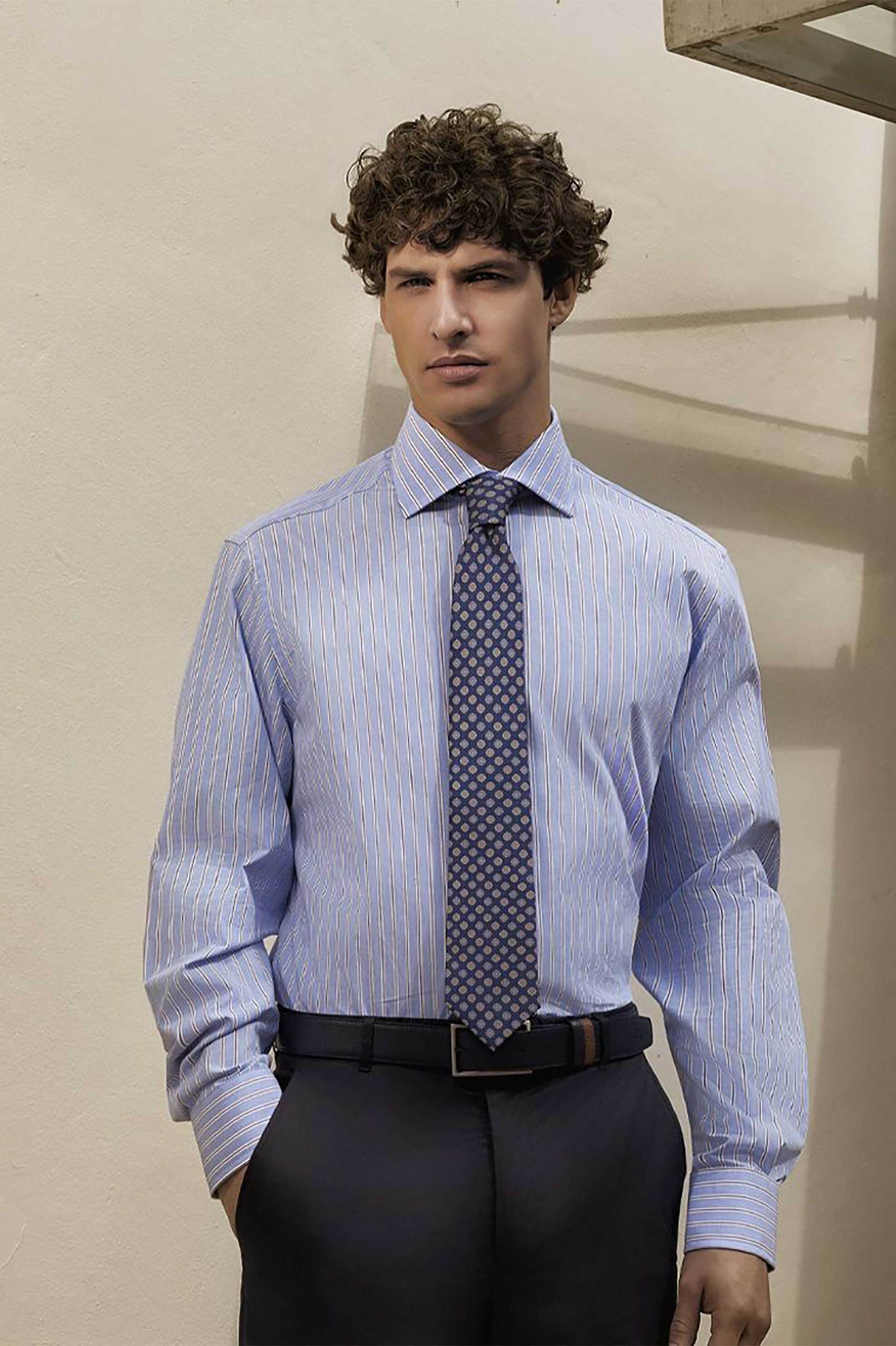 Oxford Company ανδρικό Classic πουκάμισο ριγέ Regular Fit Club - M323NRZ20.03 Μπλε