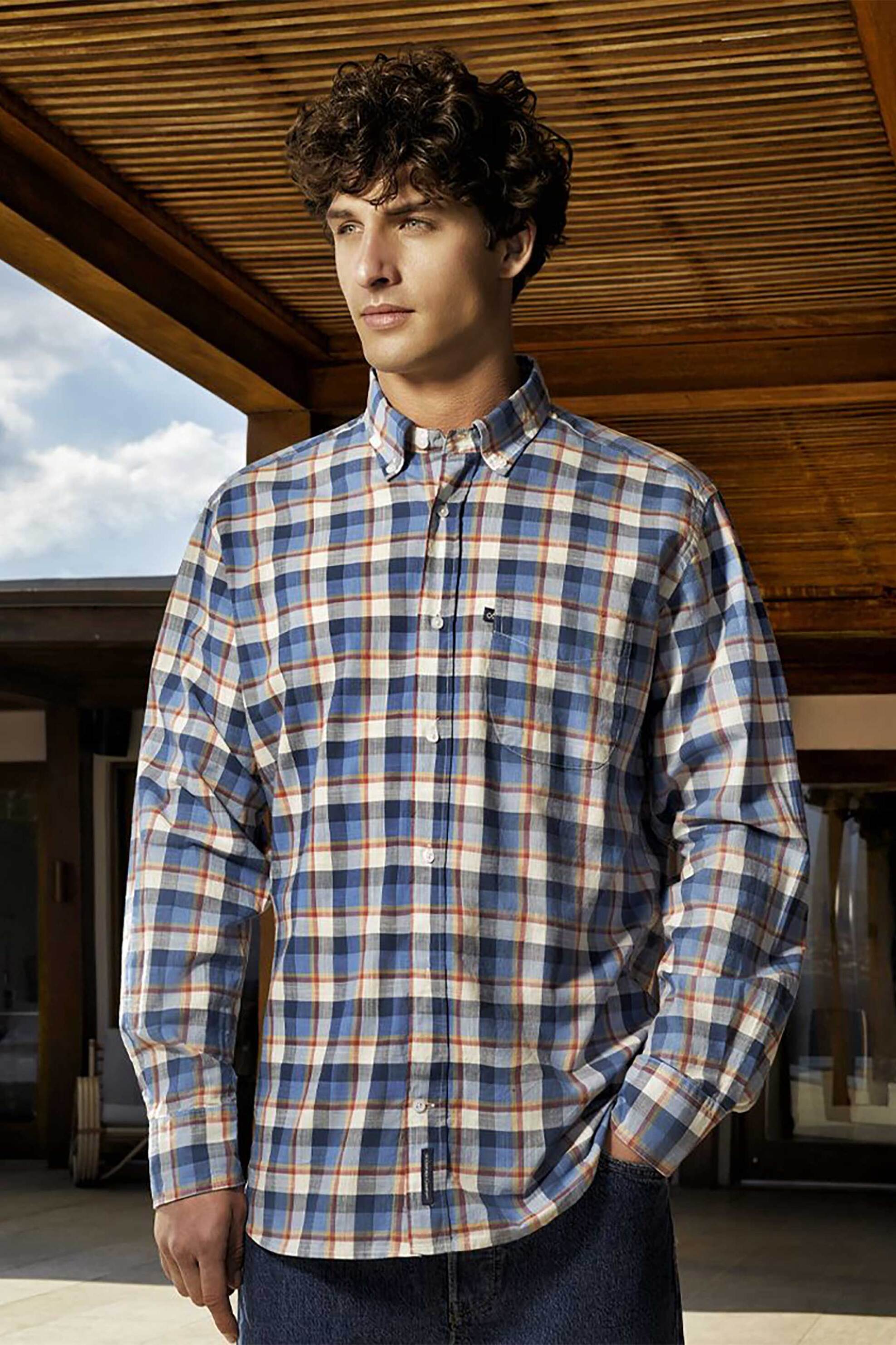 Oxford Company ανδρικό sport πουκάμισο button down καρό Regular Fit - F130-BZ10.01 Μπλε