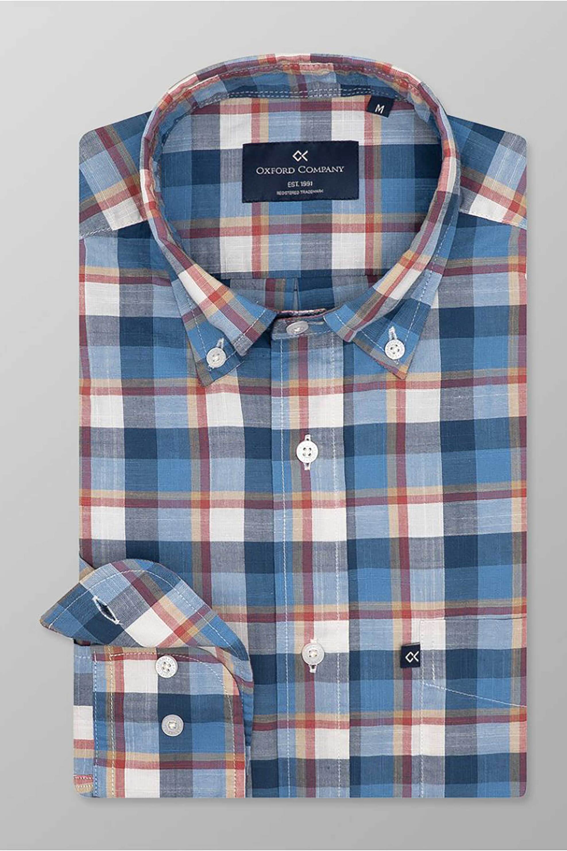 Oxford Company Ανδρικό Sport Πουκάμισο Button Down Καρό Regular Fit - F130-Bz10 01 Μπλε