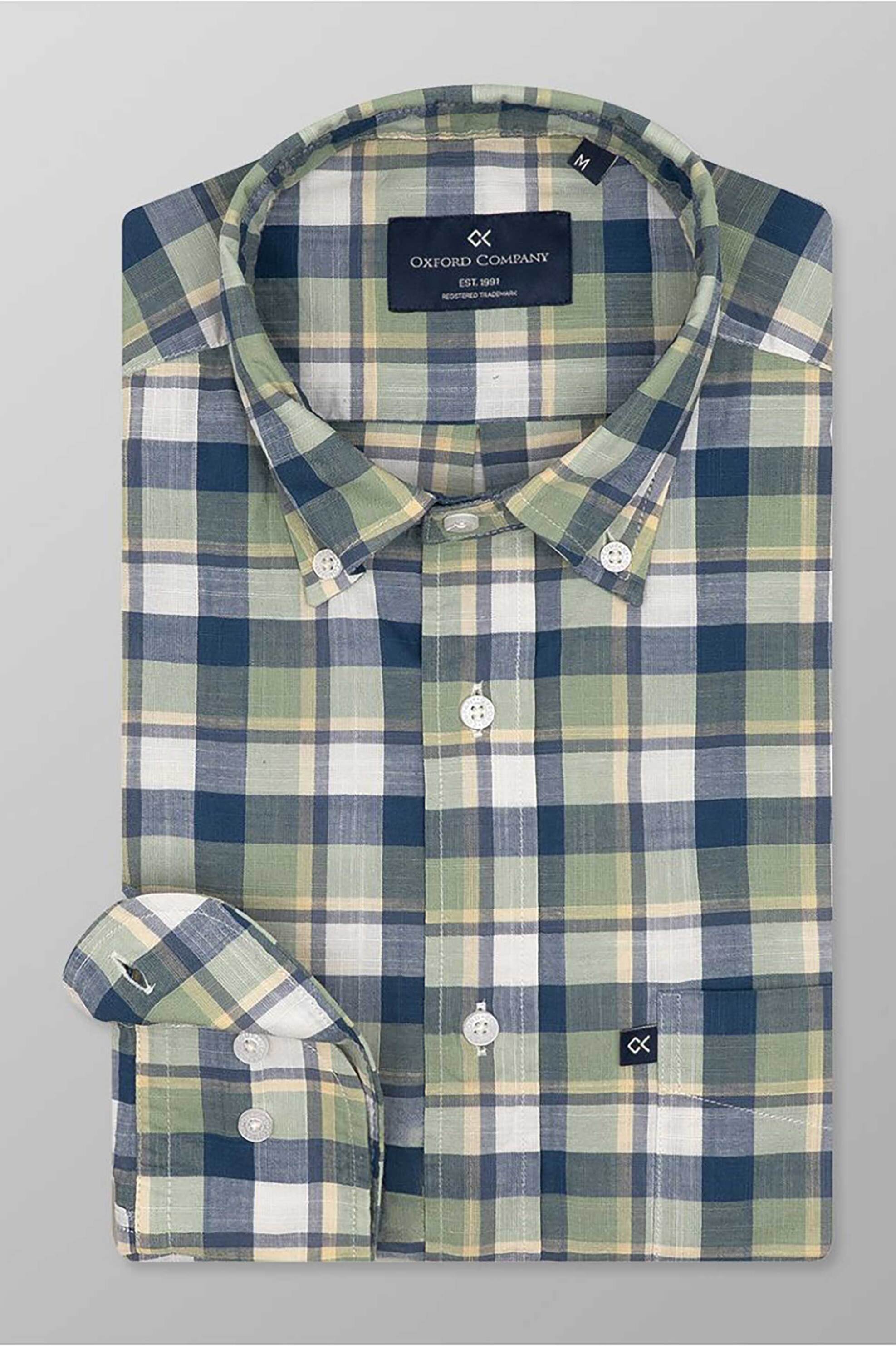 Oxford Company Ανδρικό Sport Πουκάμισο Button Down Καρό Regular Fit - F130-Bz10 02 Μπλε-Γαλάζιο