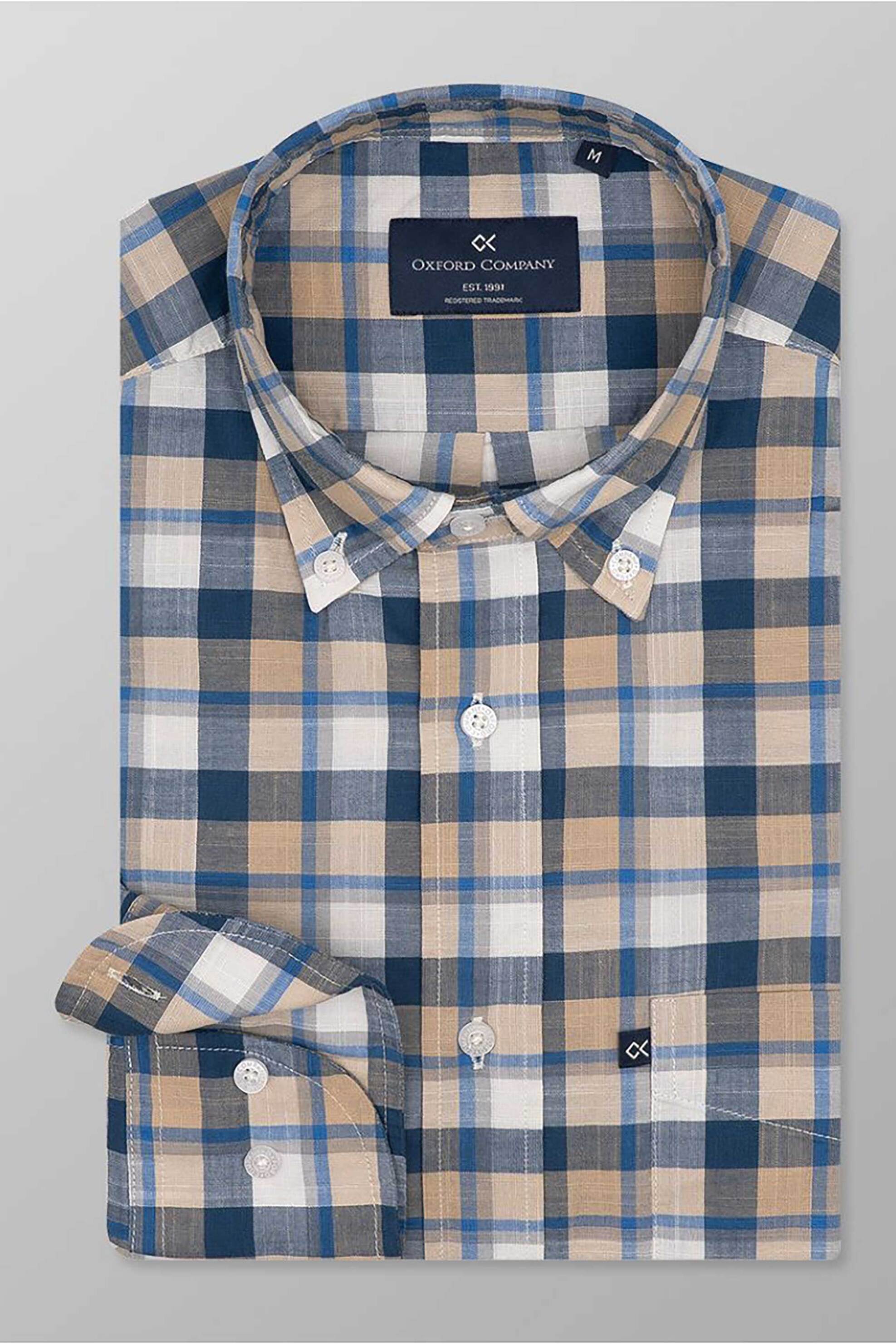 Oxford Company ανδρικό sport πουκάμισο button down καρό Regular Fit - F130-BZ10.03 Σκούρο Μπλε