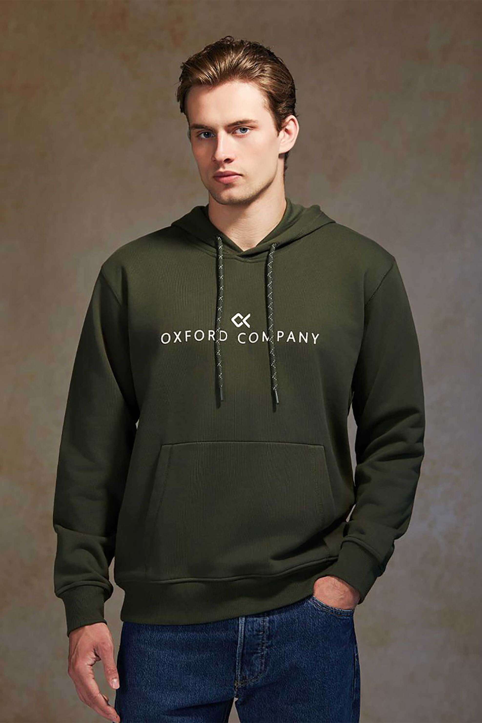 Oxford Company ανδρική μπλούζα φούτερ μονόχρωμη με κουκούλα Regular Fit - F512-JZ80.07 Λαδί