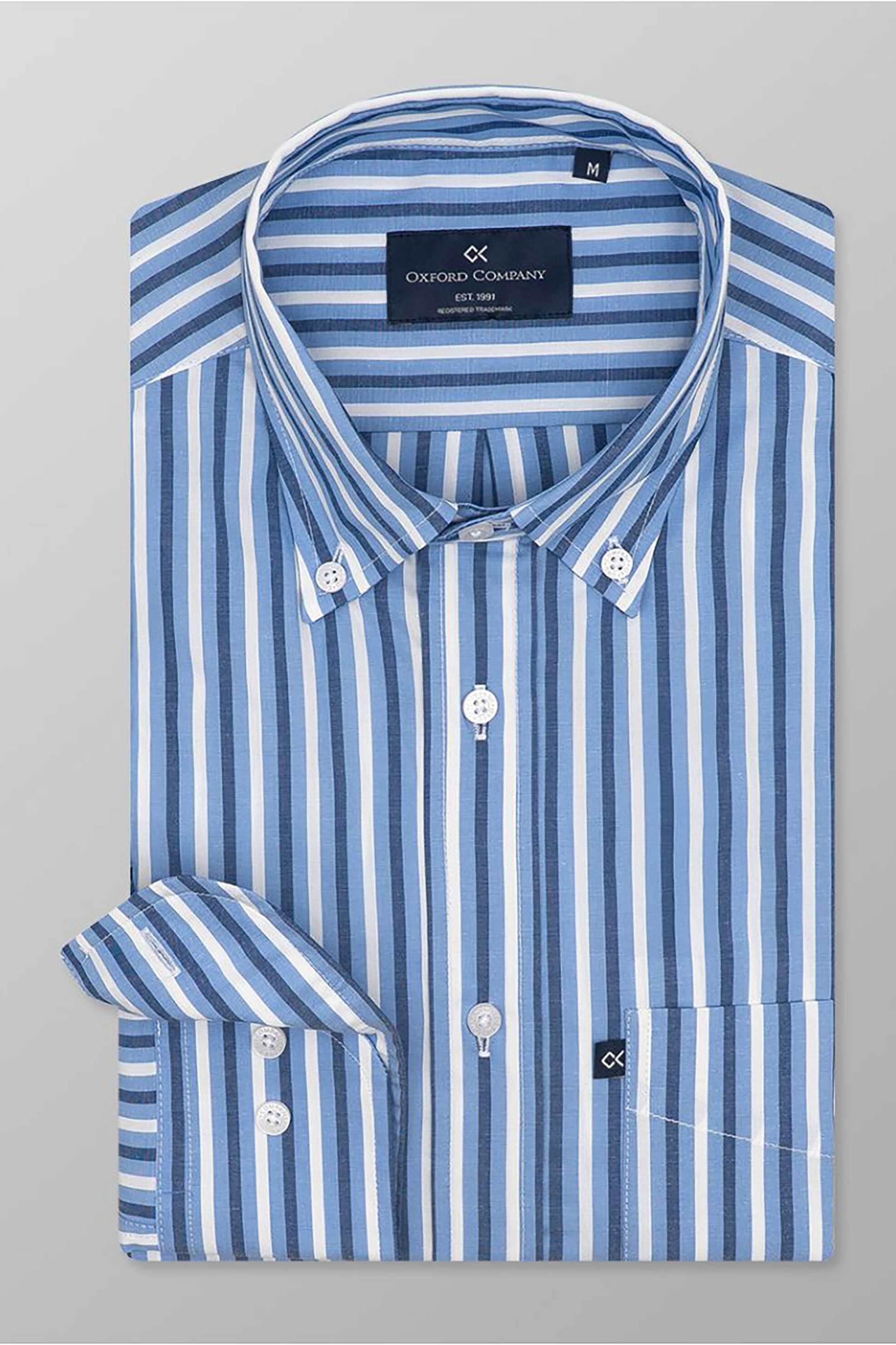 Oxford Company ανδρικό sport πουκάμισο button down ριγέ Regular Fit - M123-BZ10.01 Μπλε